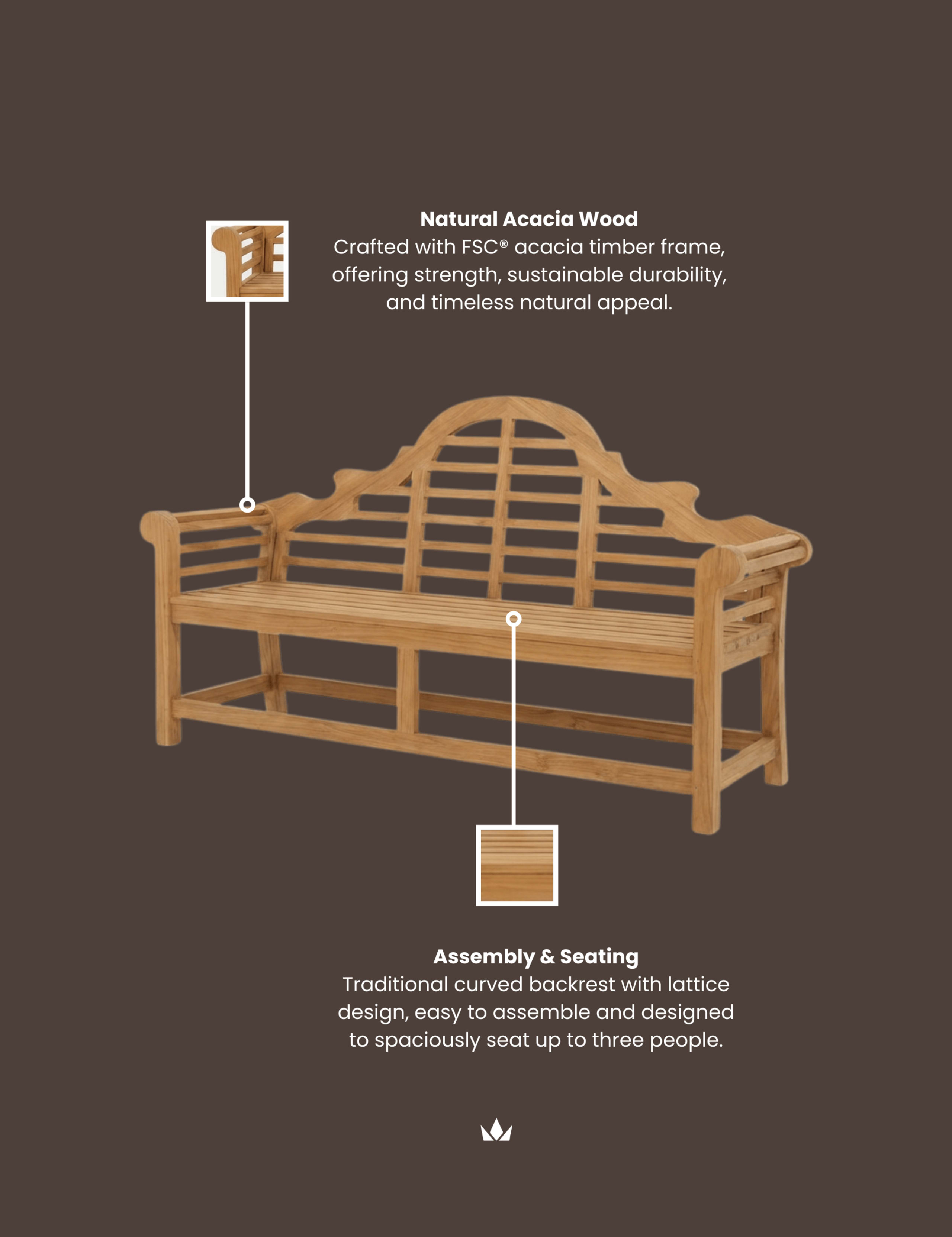 Ciara Wooden 3-Seater Garden Bench 6 of 6