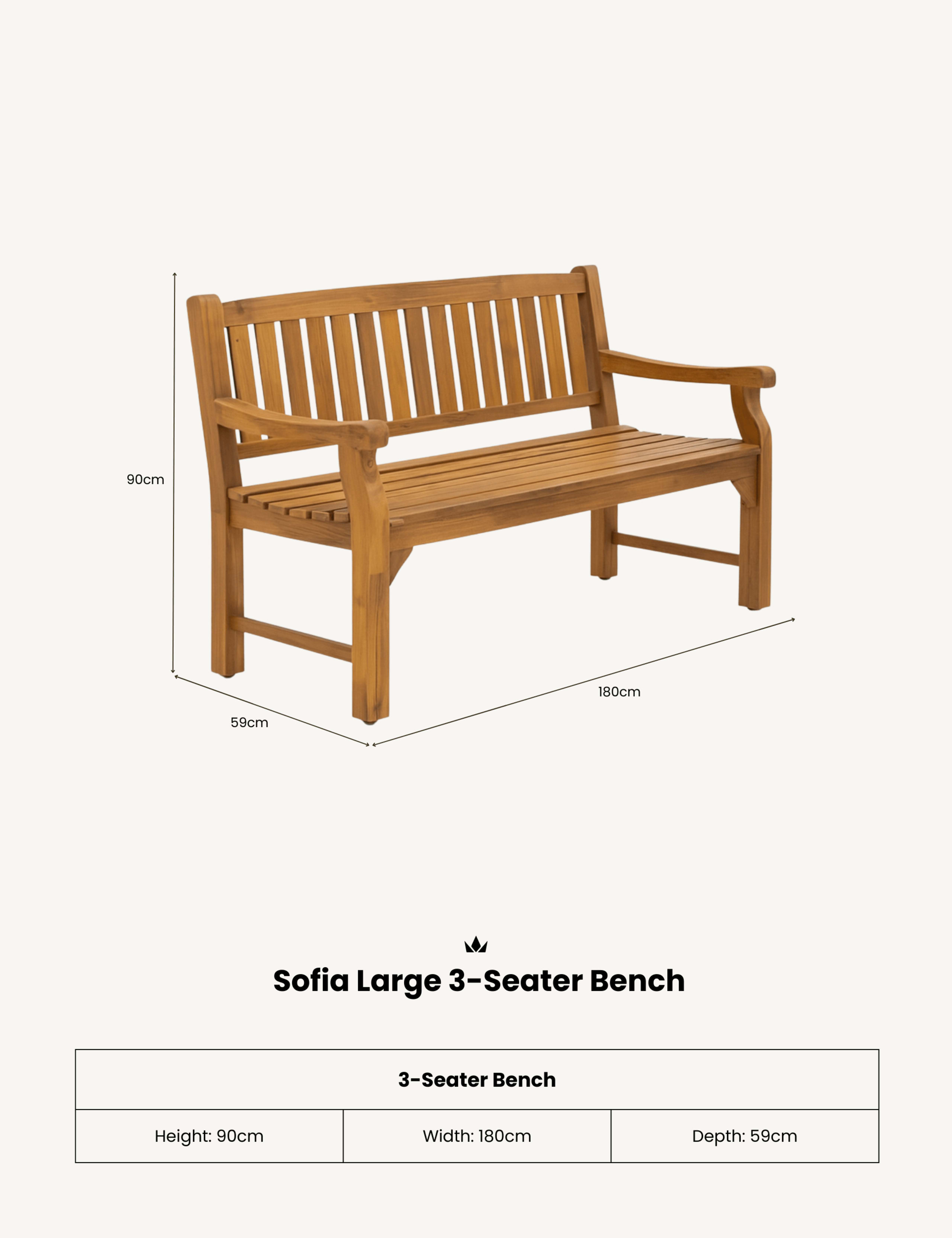 Sofia Large Three-Seater Garden Bench 4 of 5