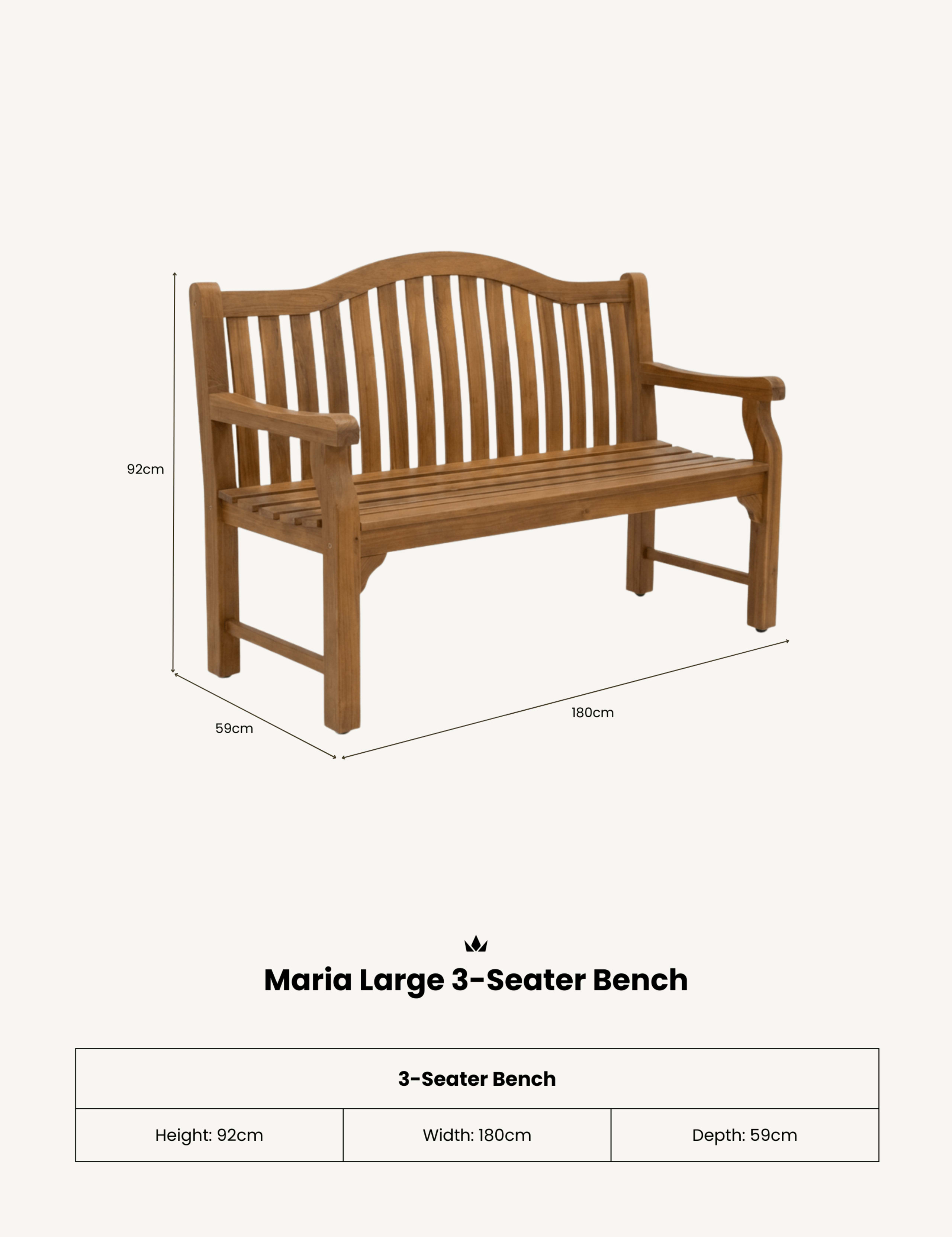 Maria Large 3-Seater Garden Bench 6 of 7