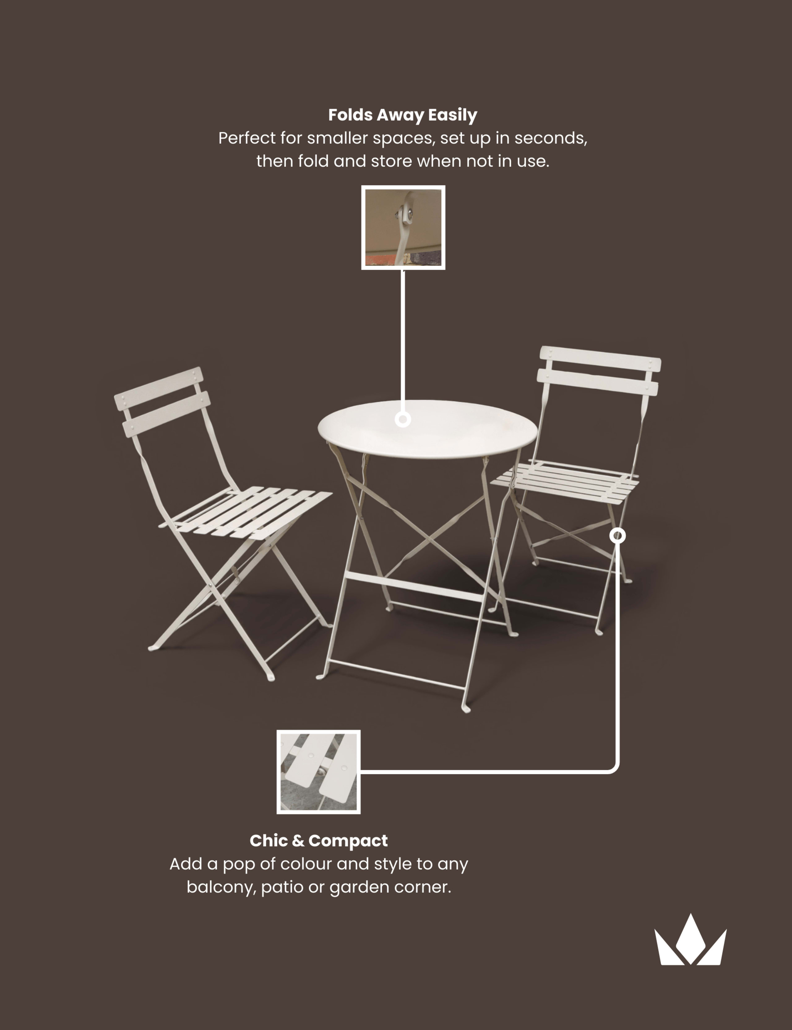 Padstow Folding 2 Seater Bistro Set 6 of 6