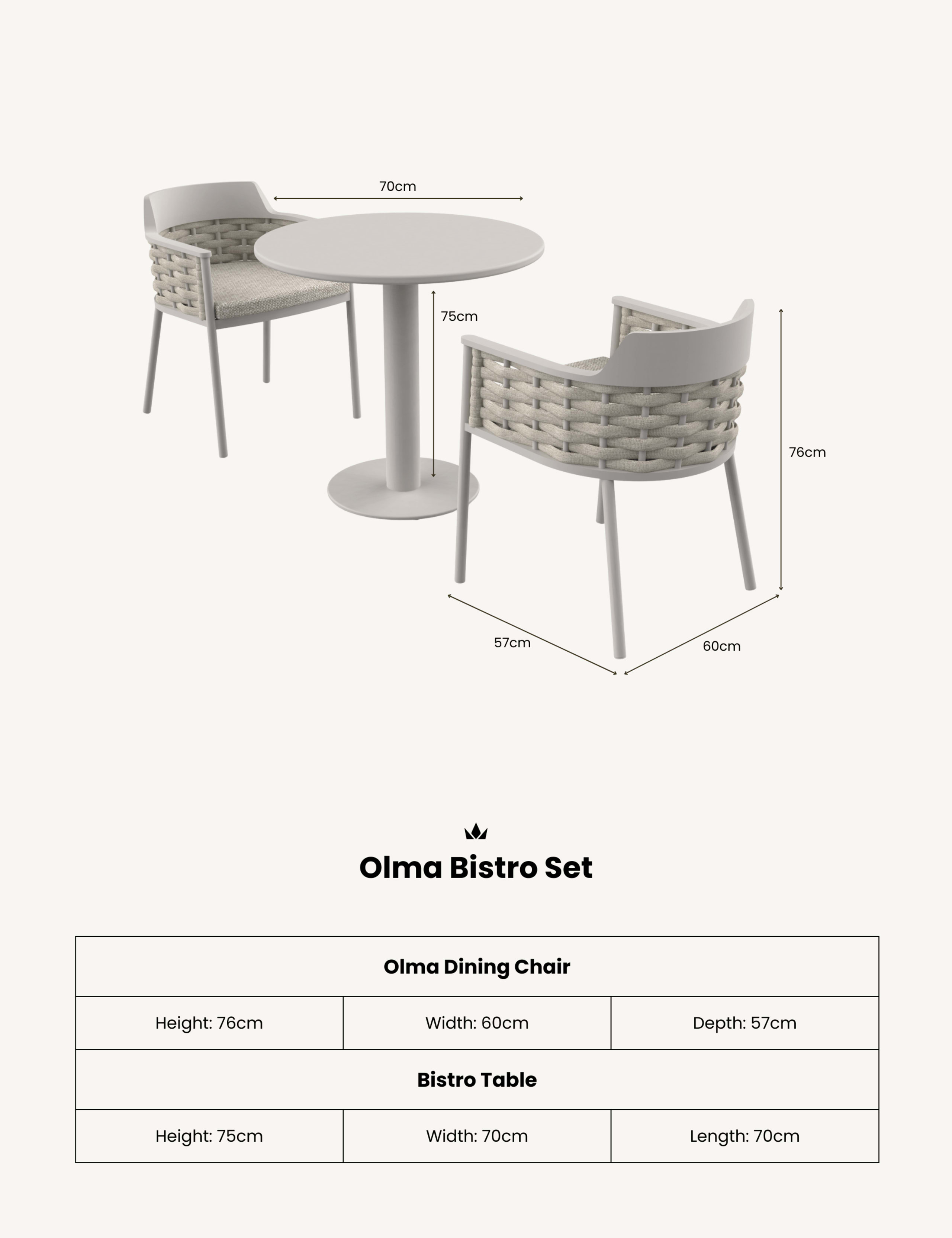 OLMA 2 Seater Bistro Set 5 of 7