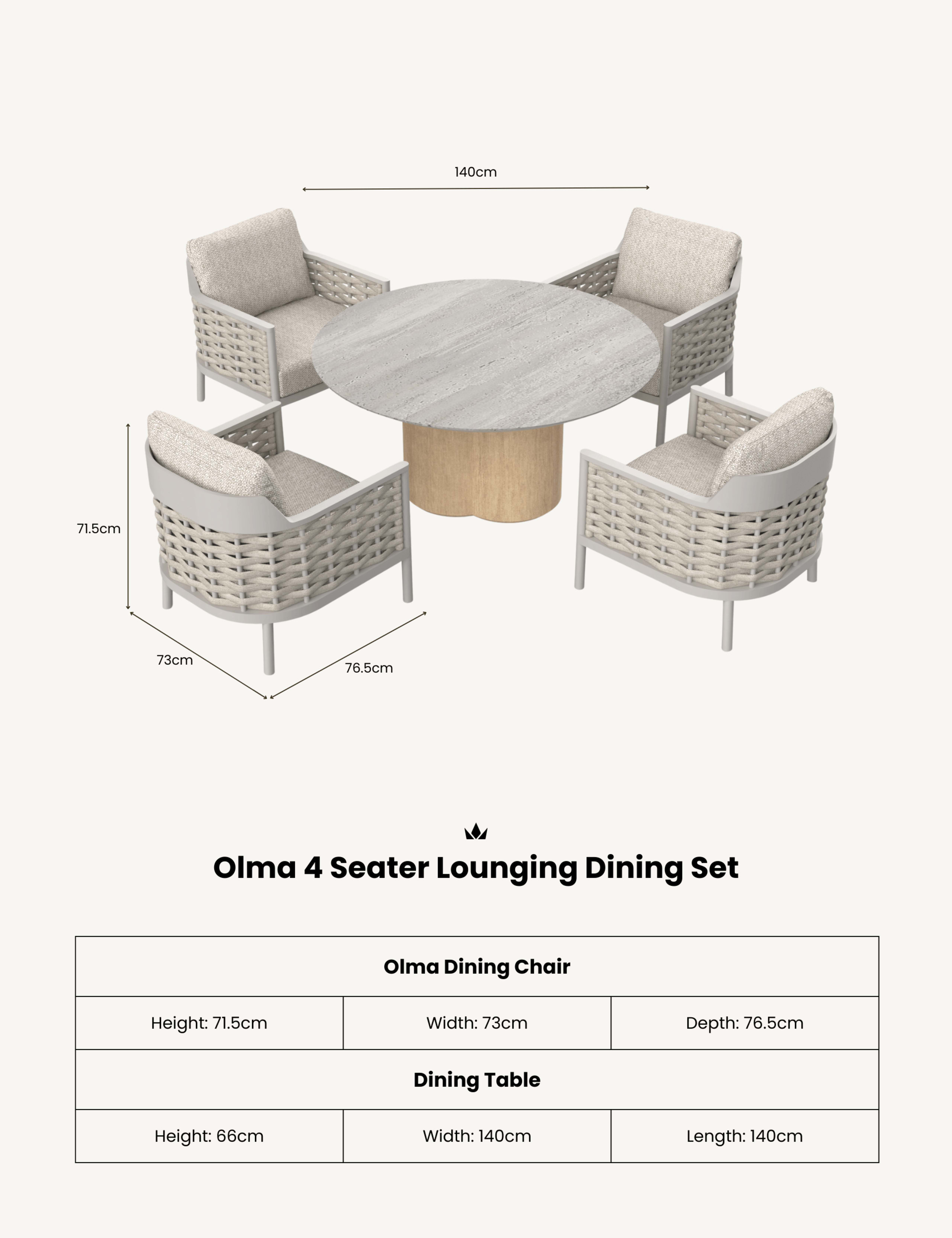 Olma Round Table and 4 Armchairs Dining Set 4 of 5