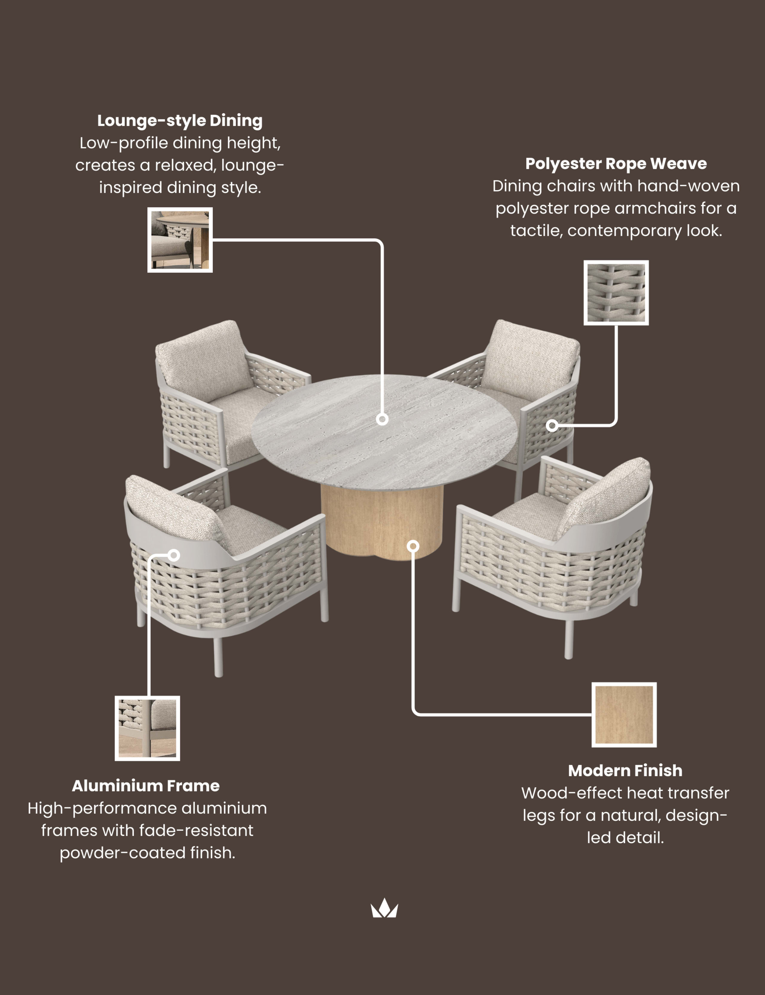 Olma Round Table and 4 Armchairs Dining Set 5 of 5