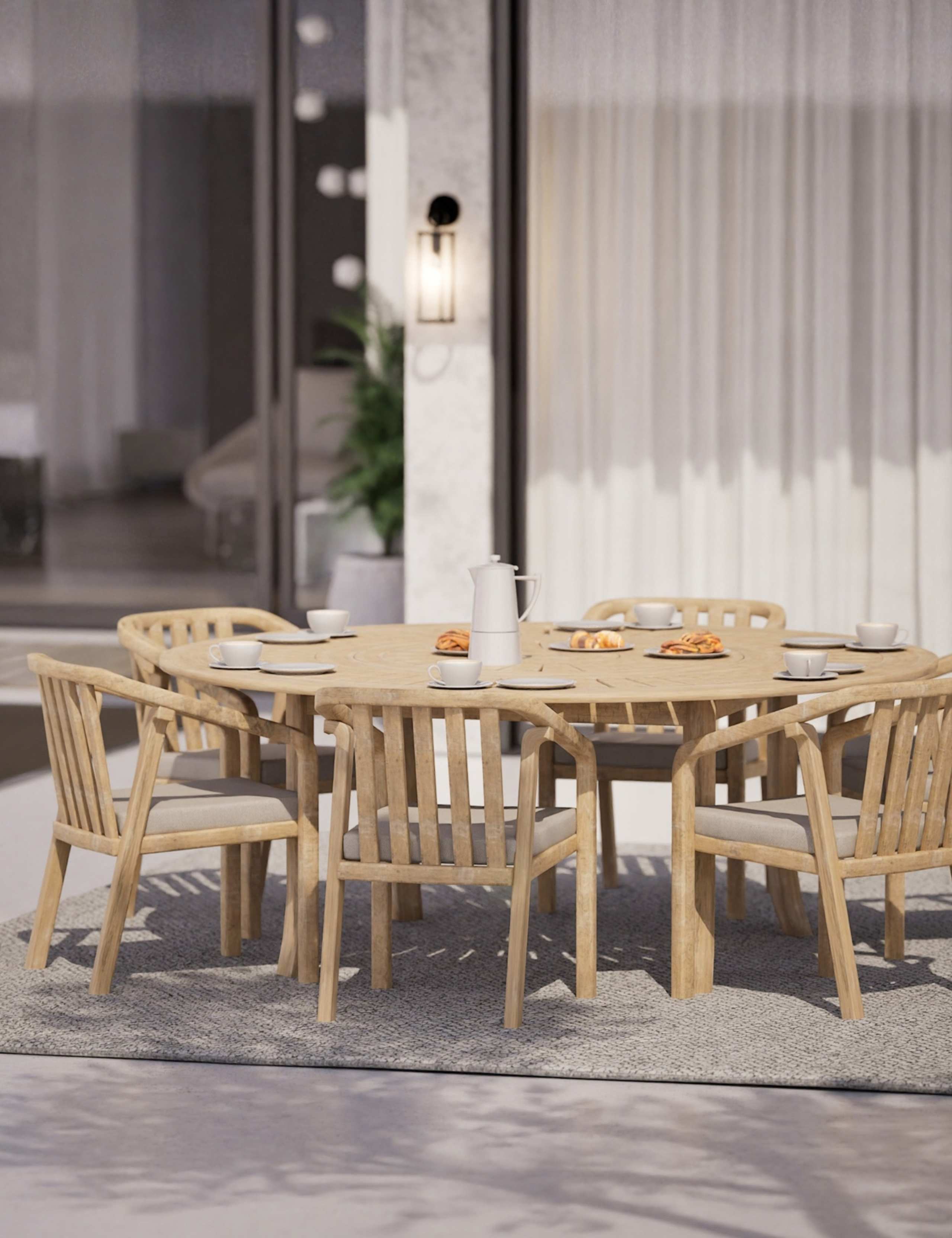 Maris 6 Seater Round Wood Dining Set 1 of 8
