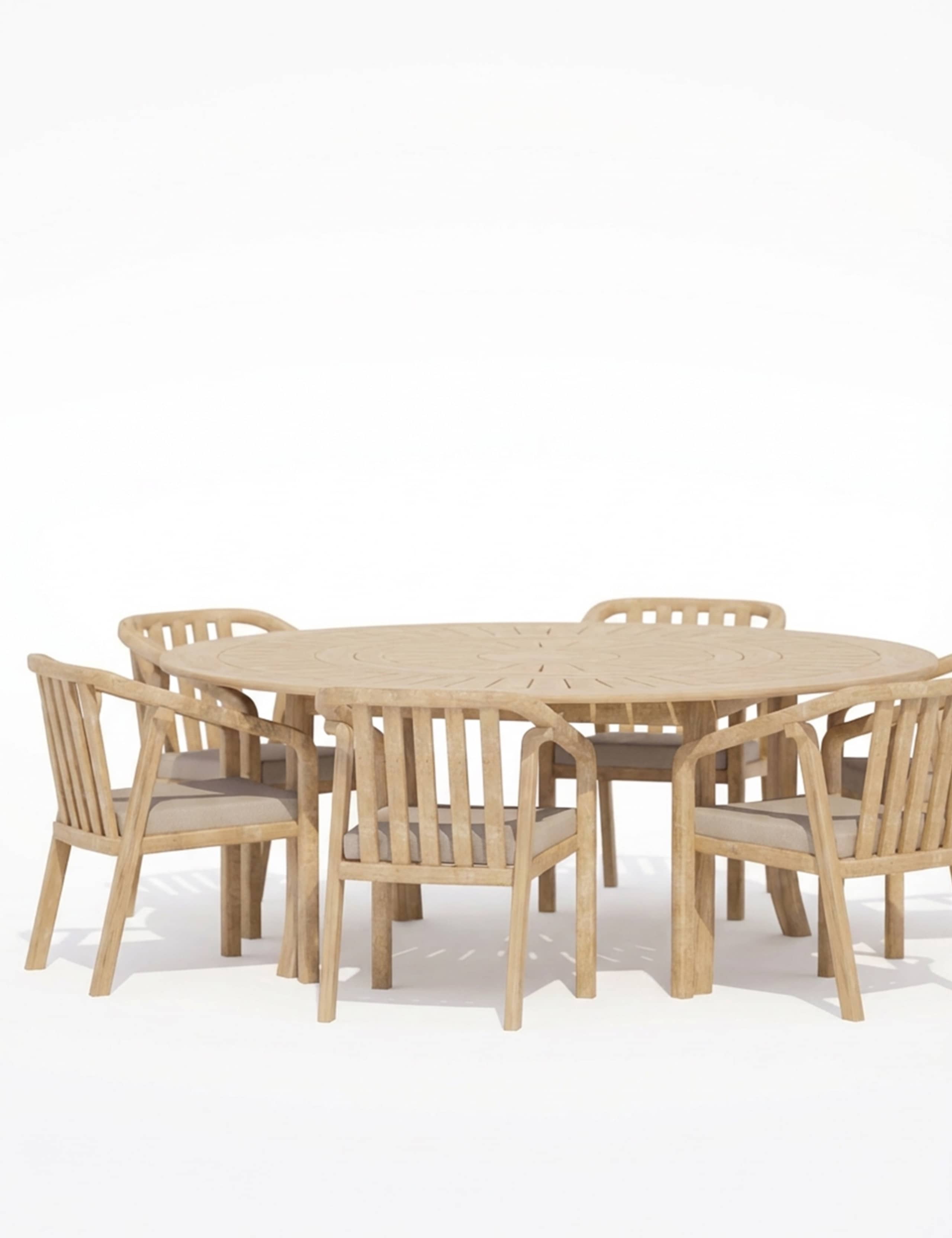 Maris 6 Seater Round Wood Dining Set 4 of 8