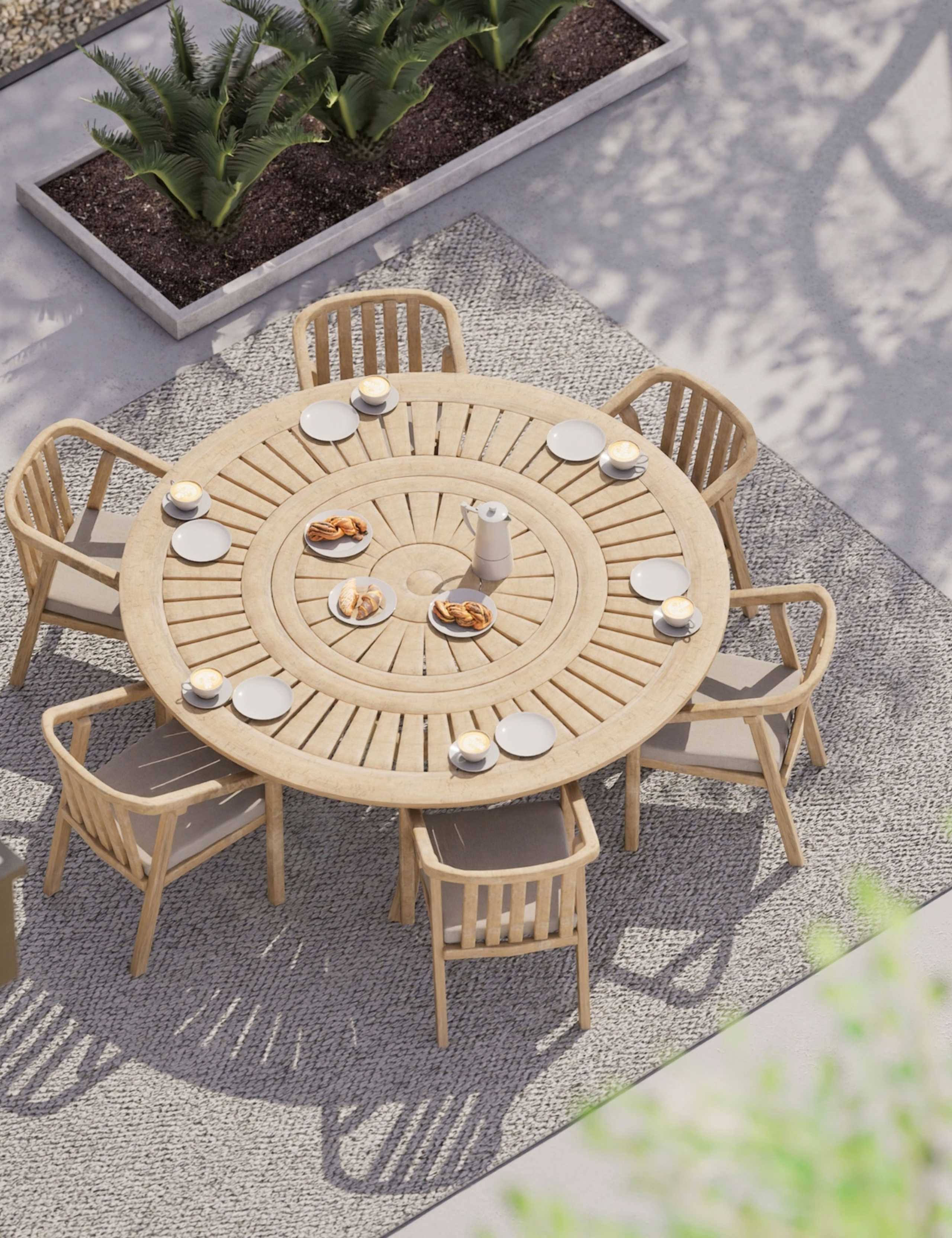 Maris 6 Seater Round Wood Dining Set 5 of 8