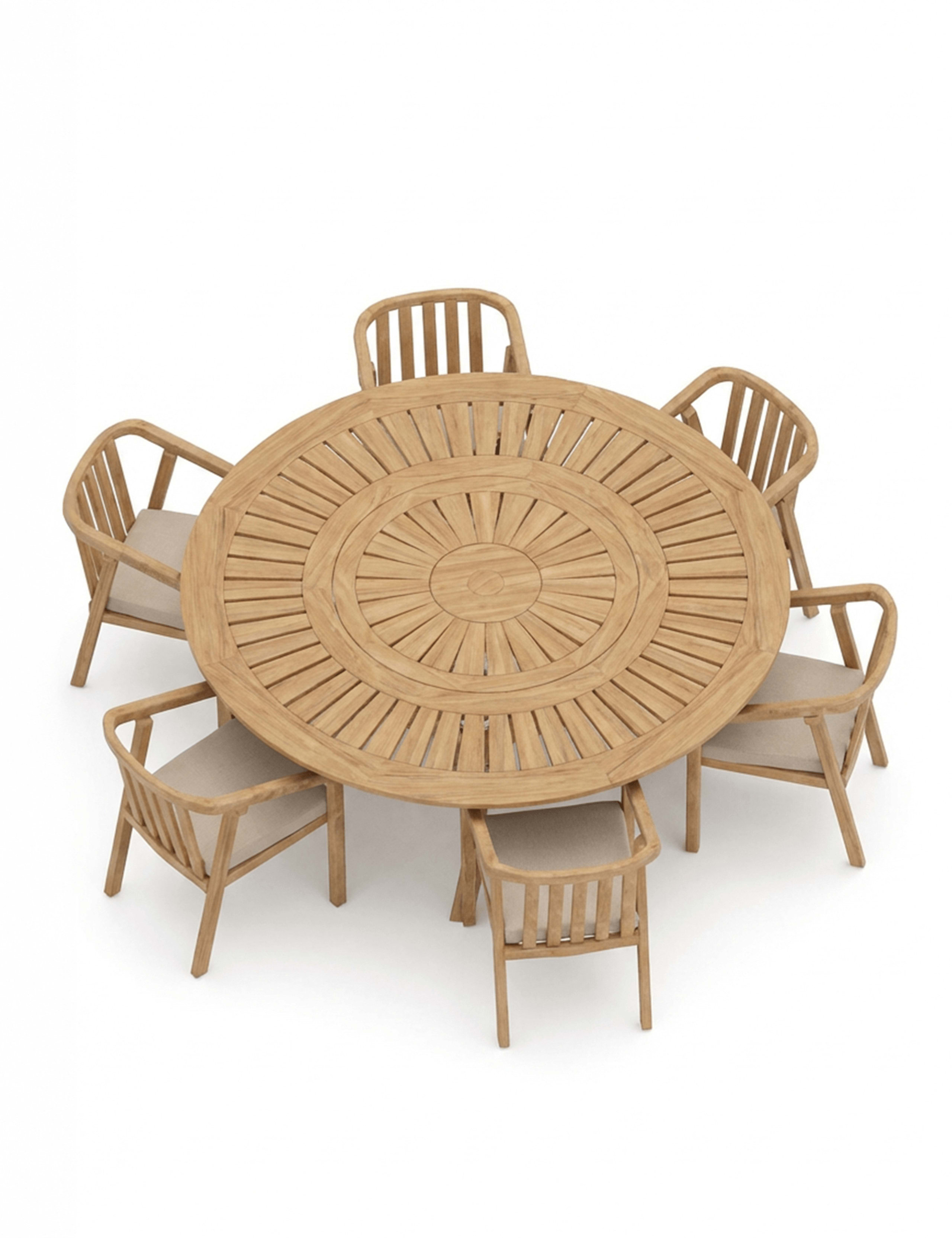 Maris 6 Seater Round Wood Dining Set 2 of 8