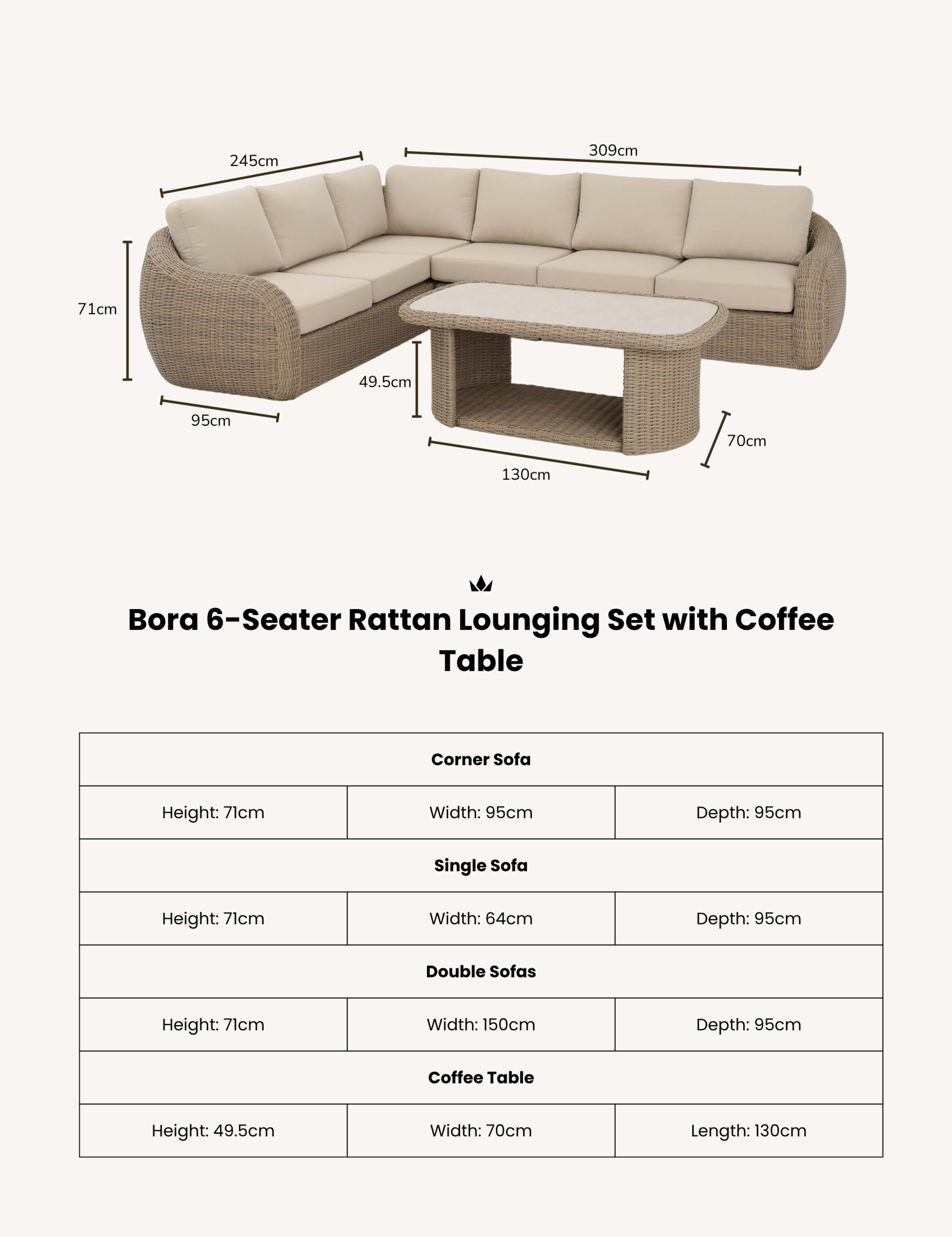 Bora 6 Seater Garden Lounge Set 6 of 7