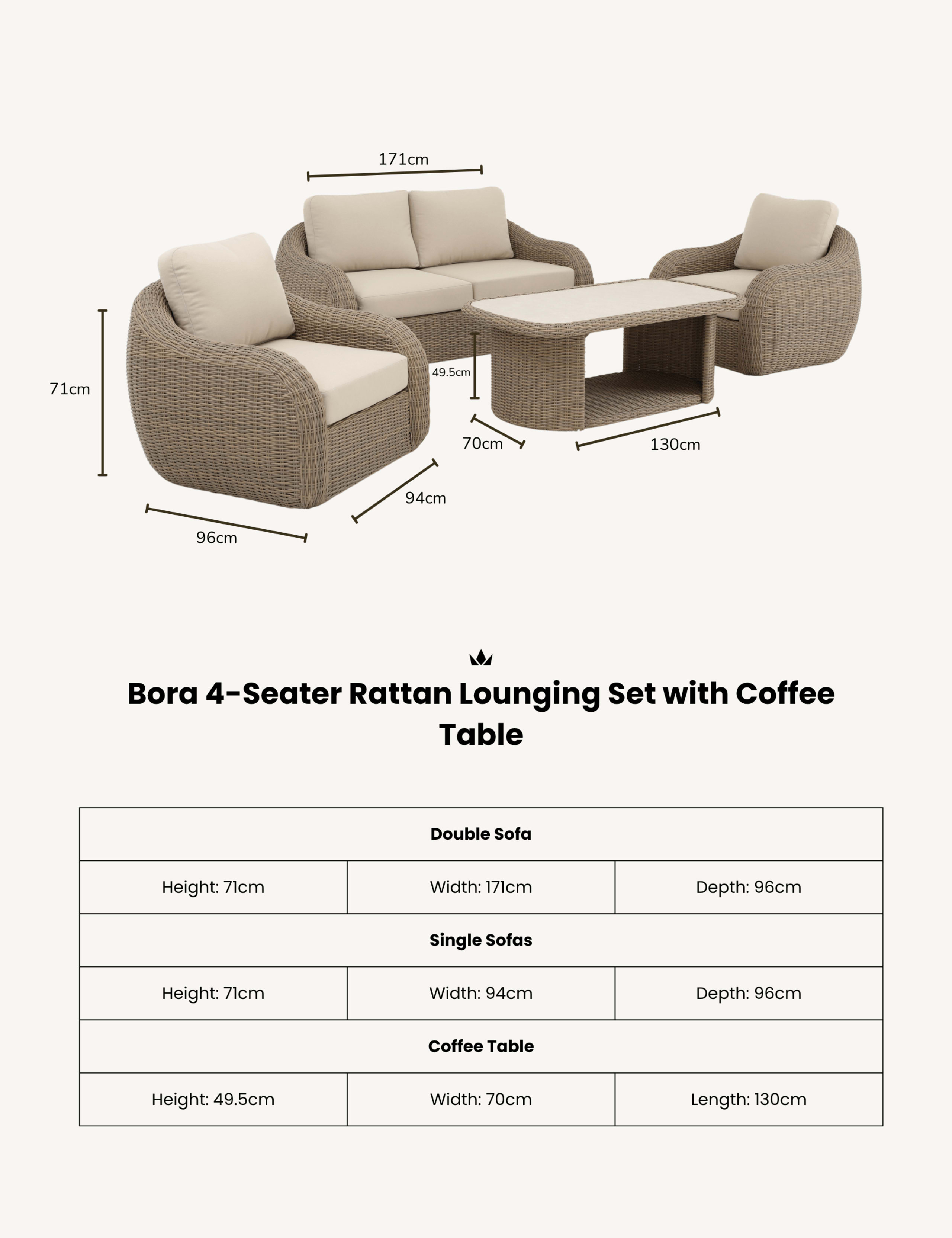 BORA 4 Seater Rattan Lounge Set 8 of 9
