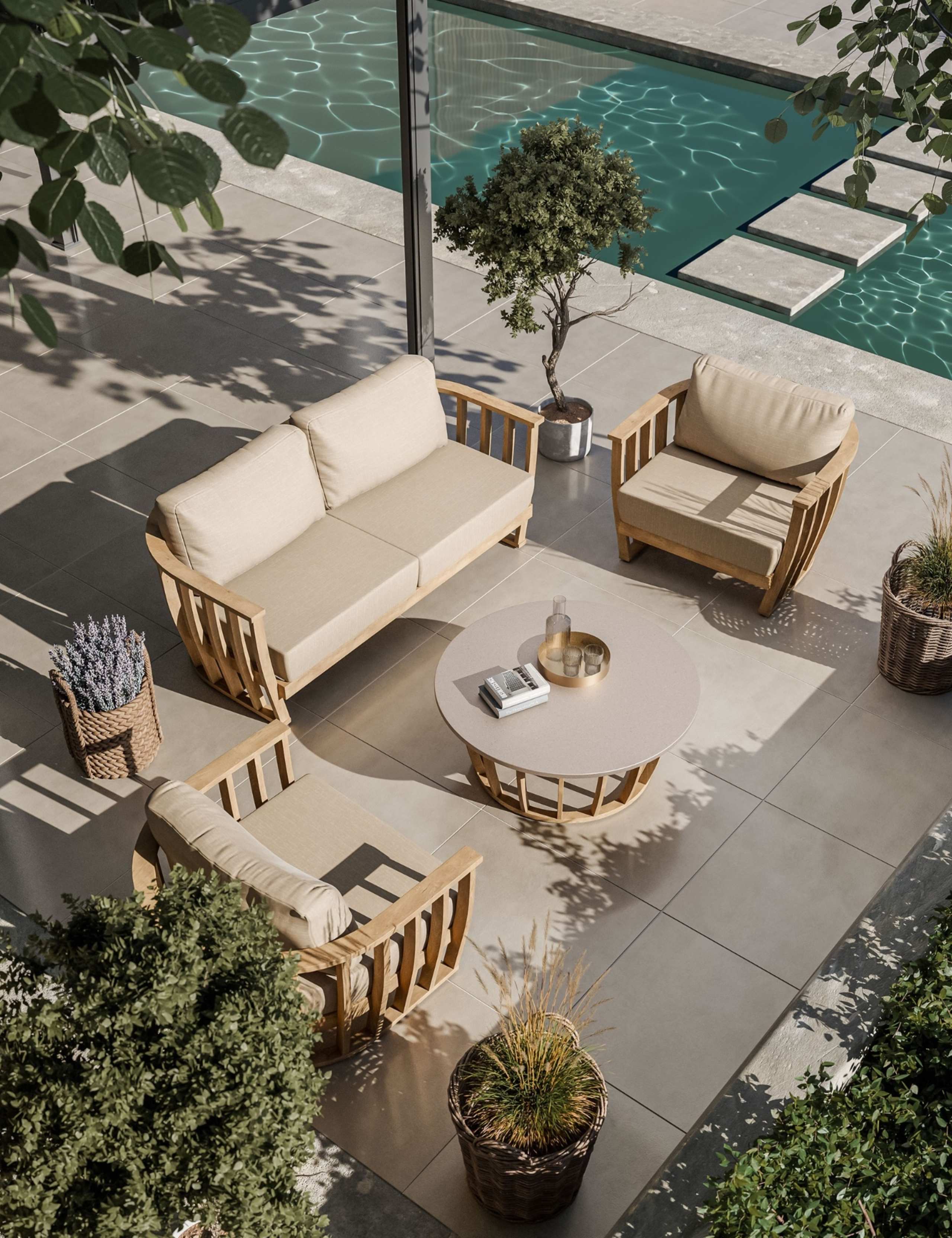 Lucca Wood 5 Seater Lounge Set 1 of 12