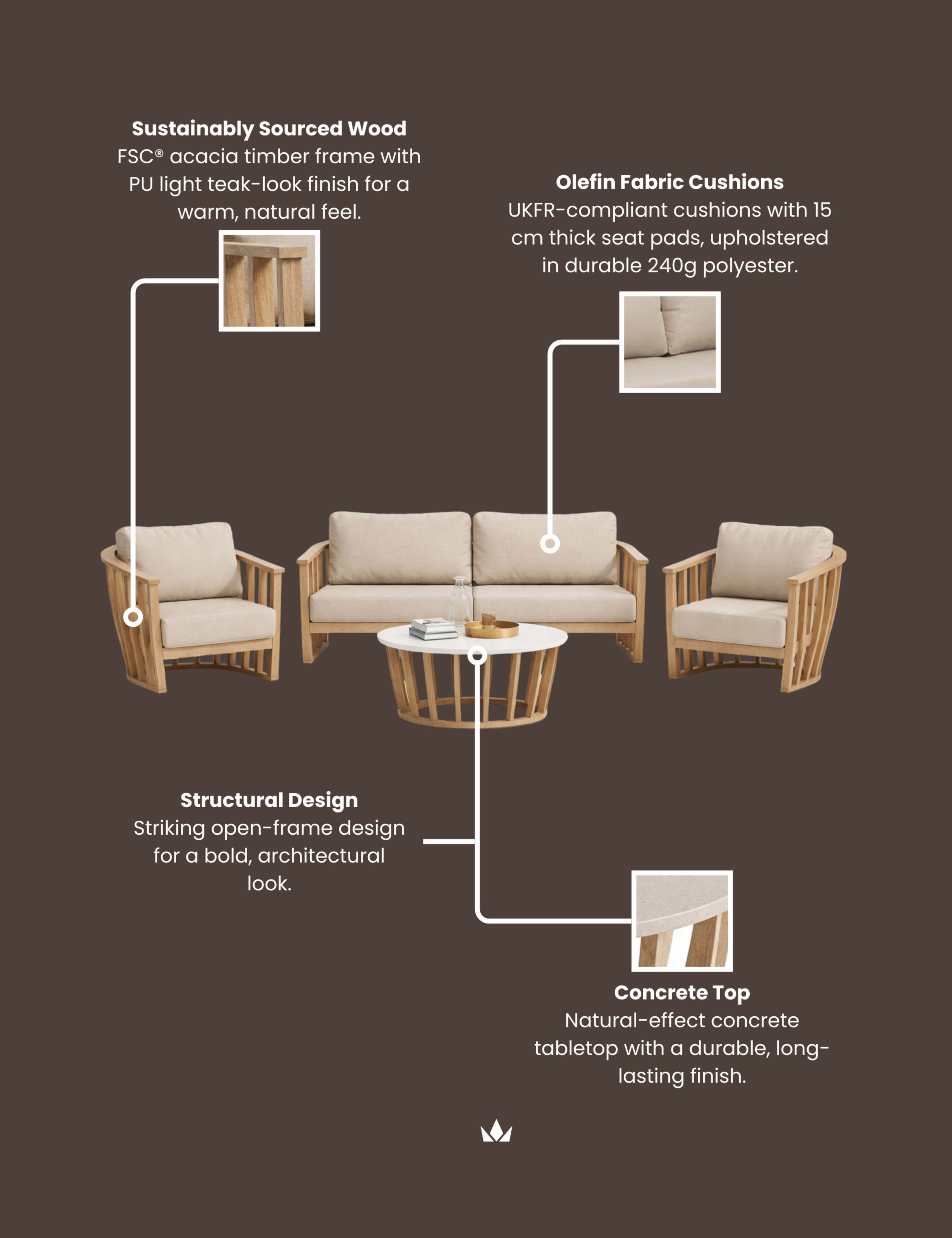 Lucca Wood 5 Seater Lounge Set 12 of 12