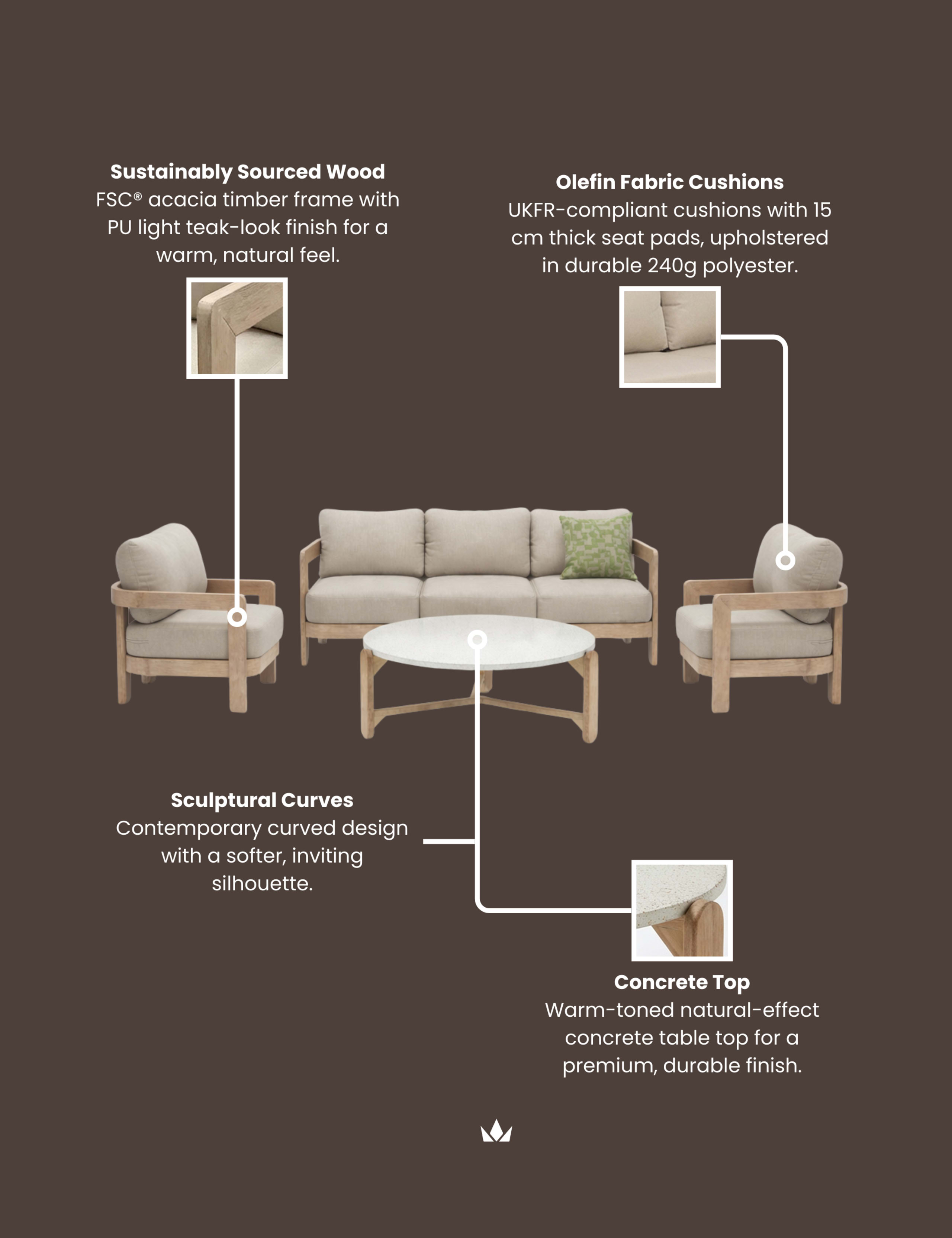 Evora Wood 5 Seater Lounge Set 7 of 7