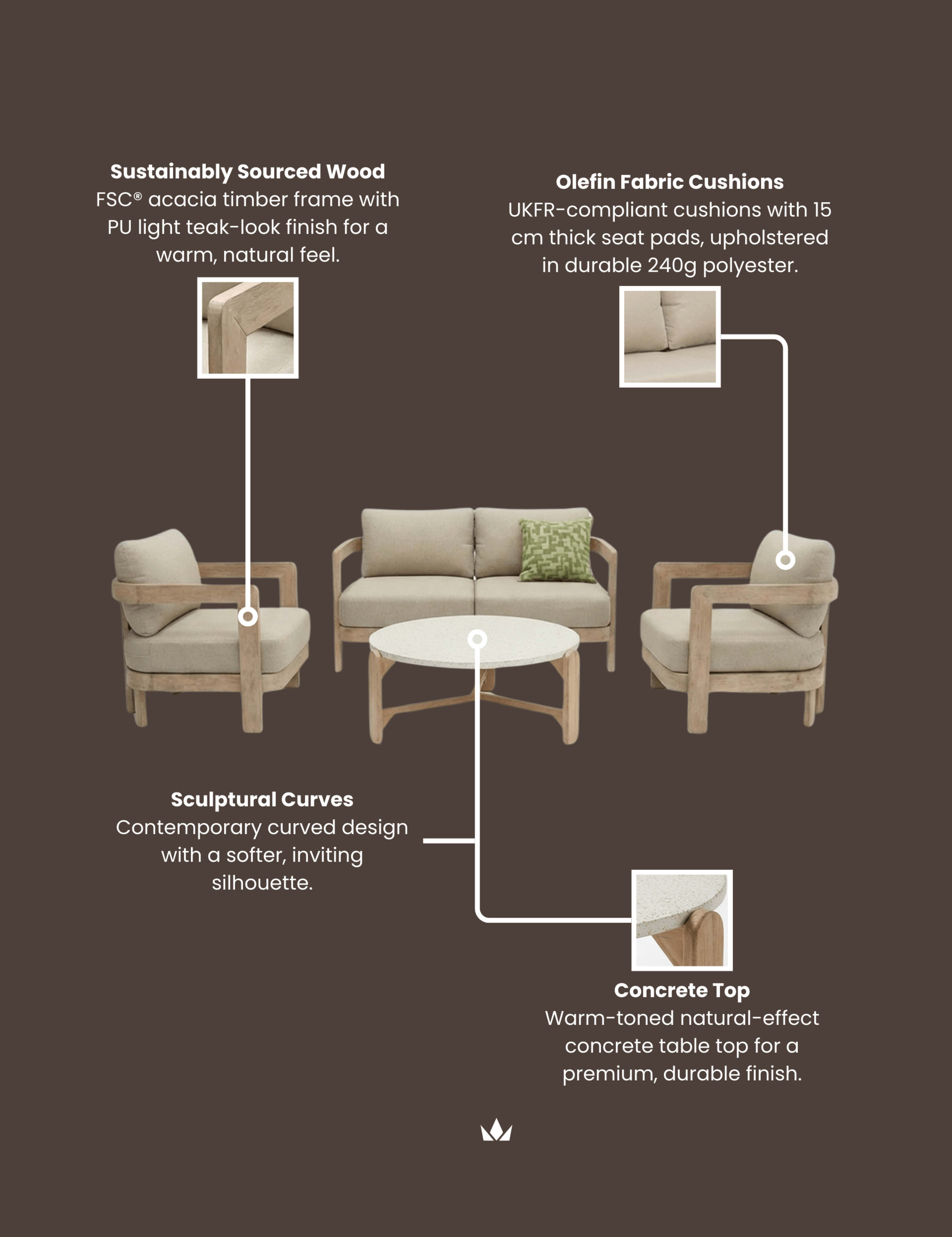 Evora Wood 4 Seater Garden Lounge Set 6 of 6
