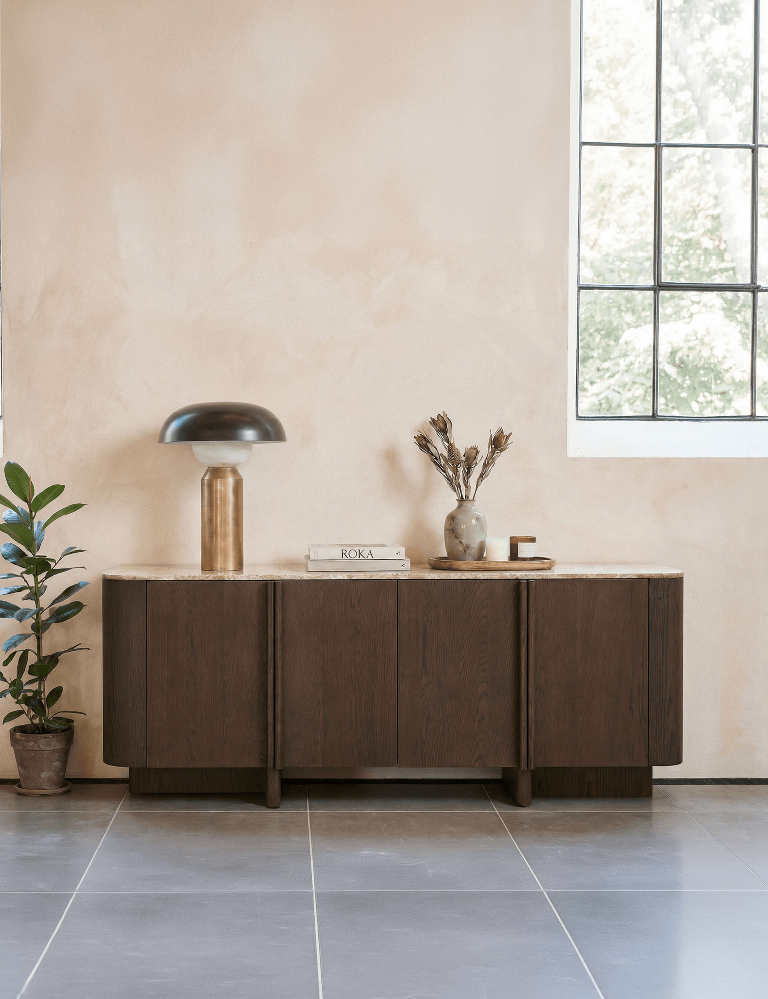 Roka Wood & Marble 4 Door Sideboard 1 of 9