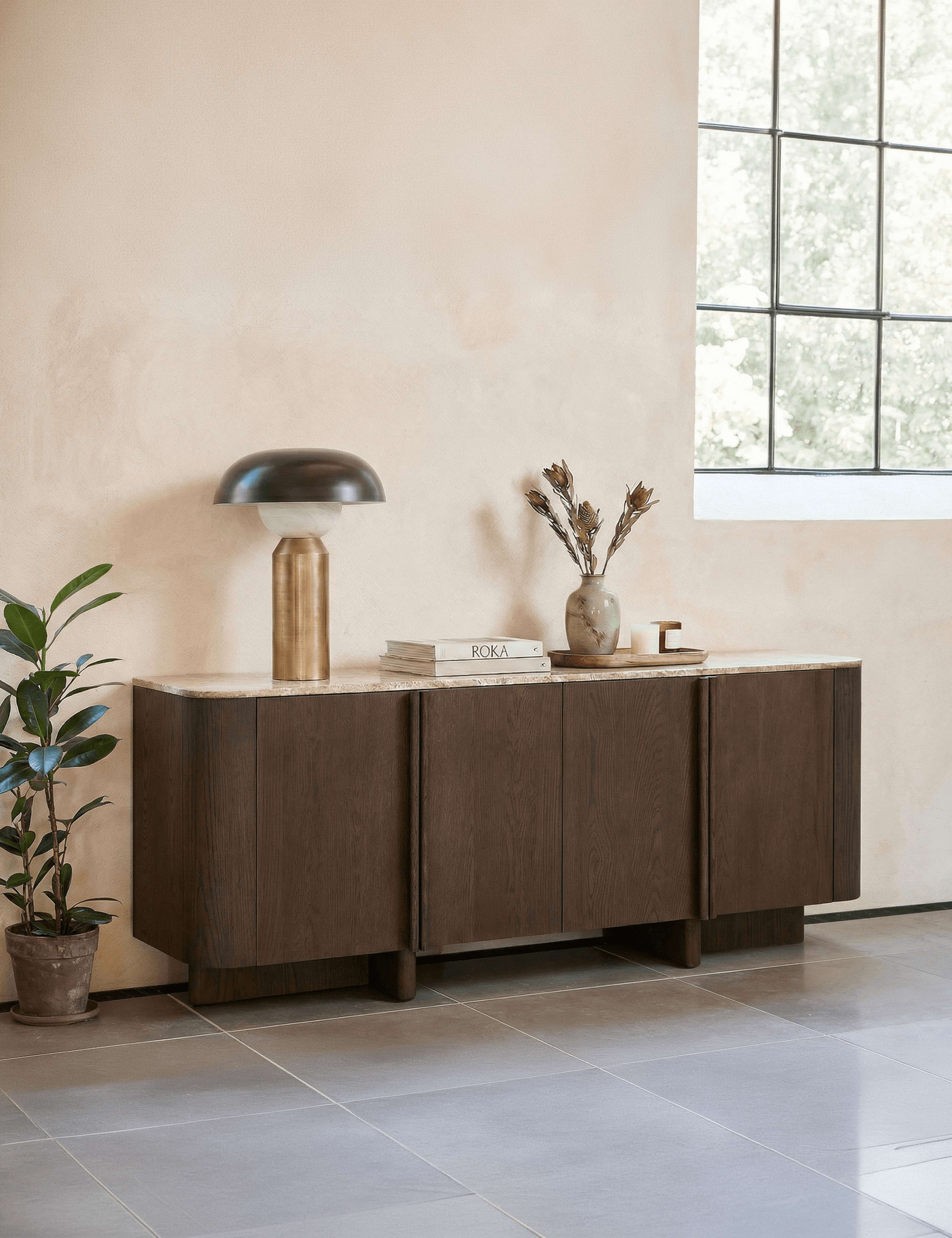 Roka Wood & Marble 4 Door Sideboard 3 of 9