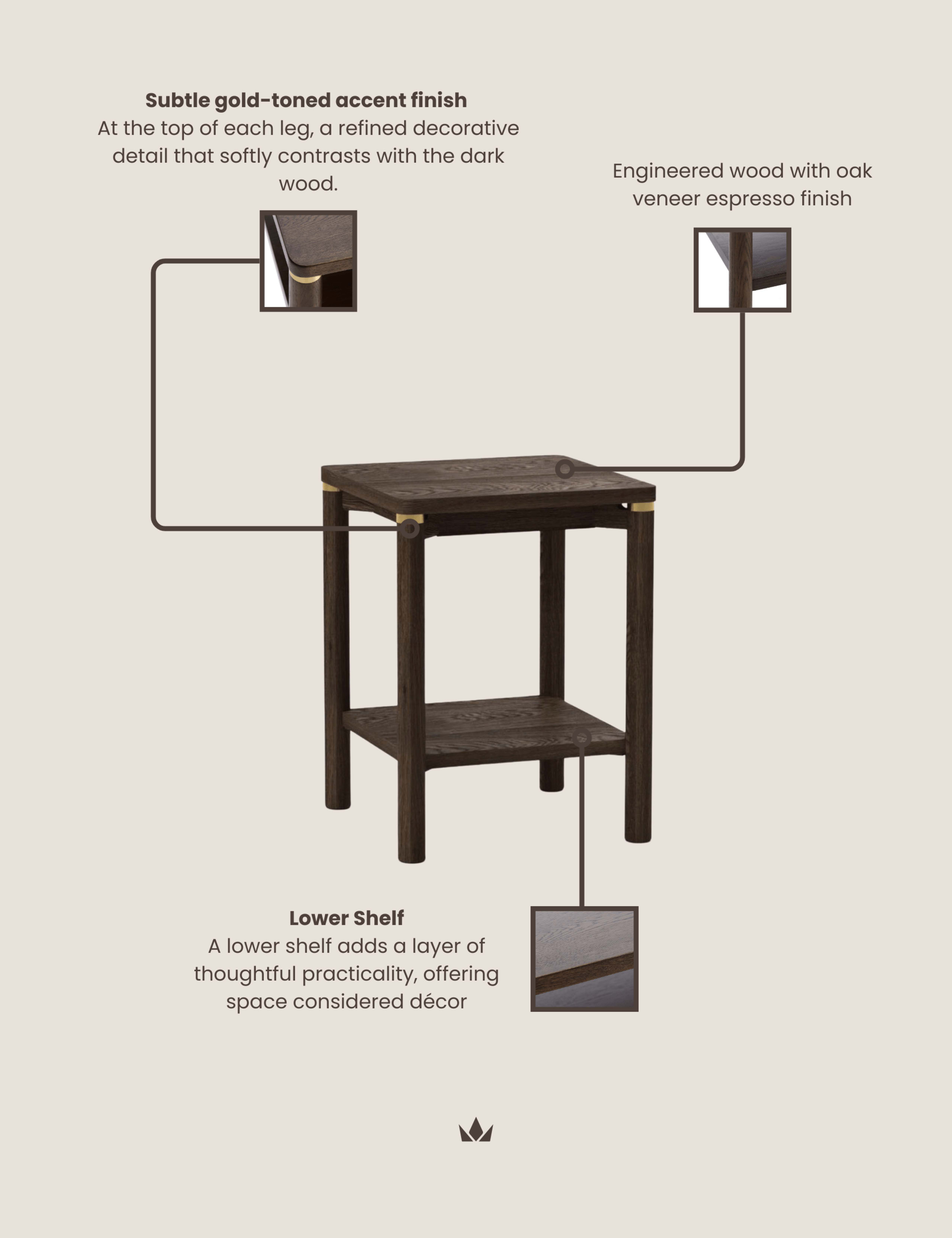 ARKA Dark Wood Side Table 8 of 8
