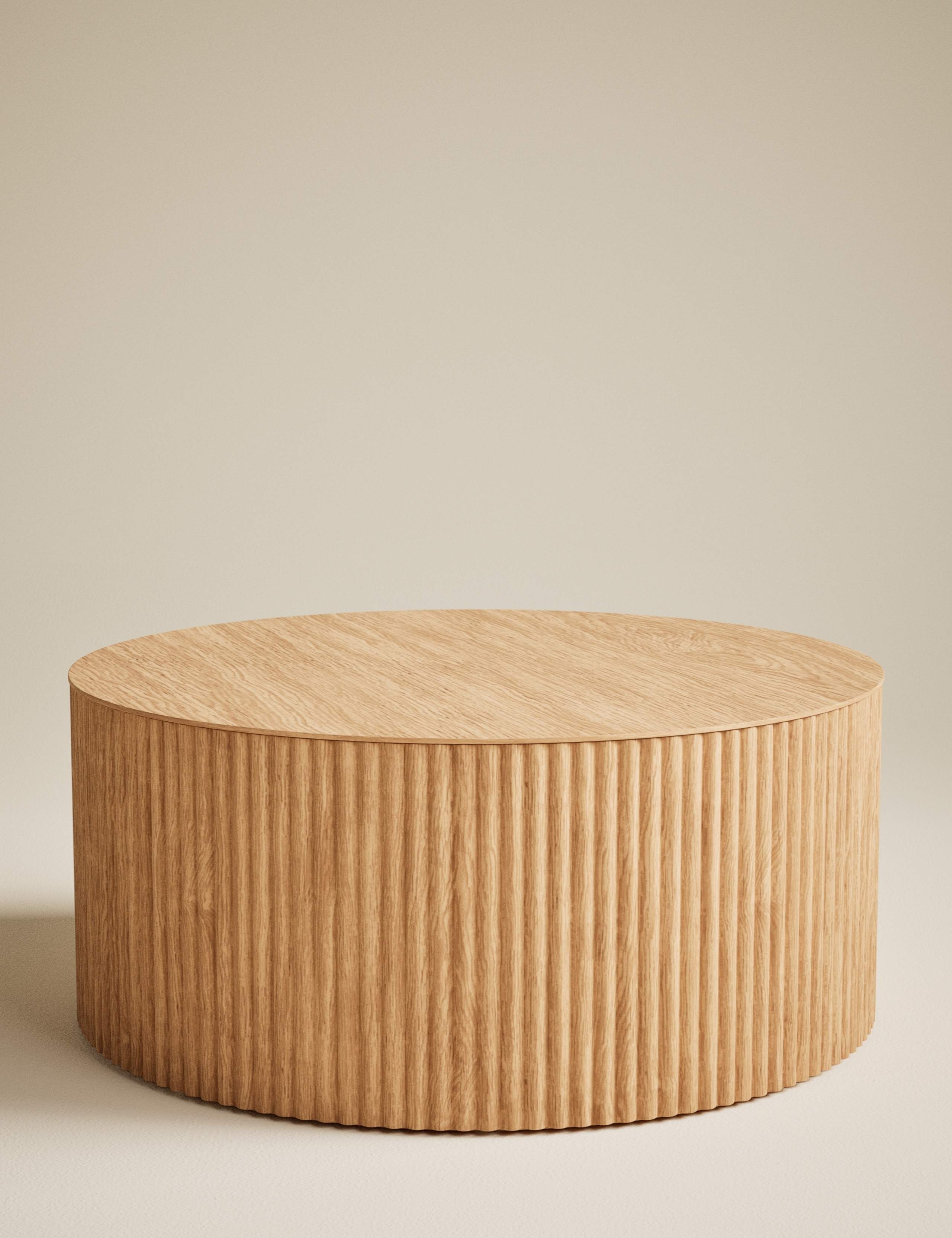 Fluted Wood Round Coffee Table 2 of 7