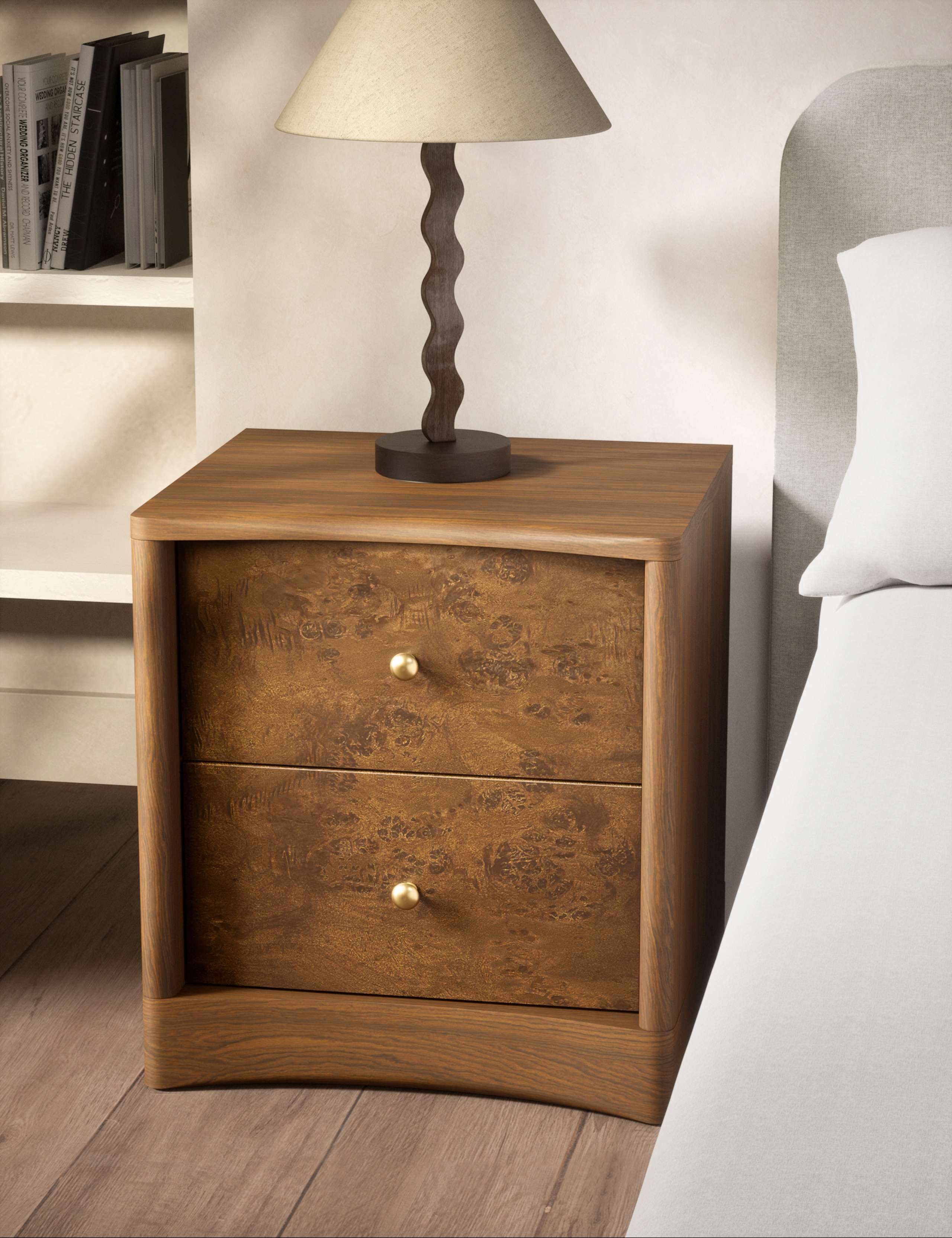 Burl Bedside Table 1 of 6