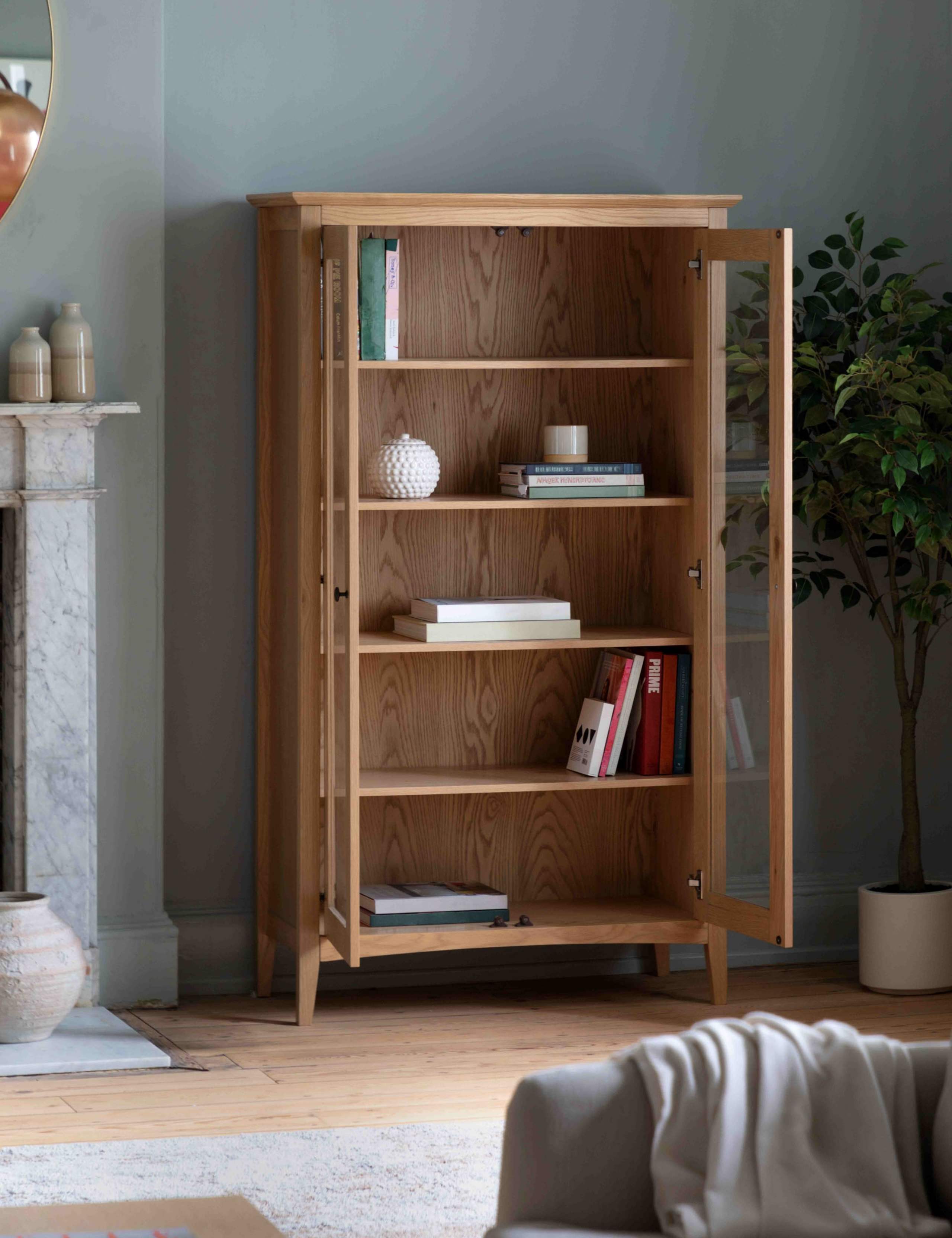 Rye Oak Veneer Glass Display Cabinet 3 of 12