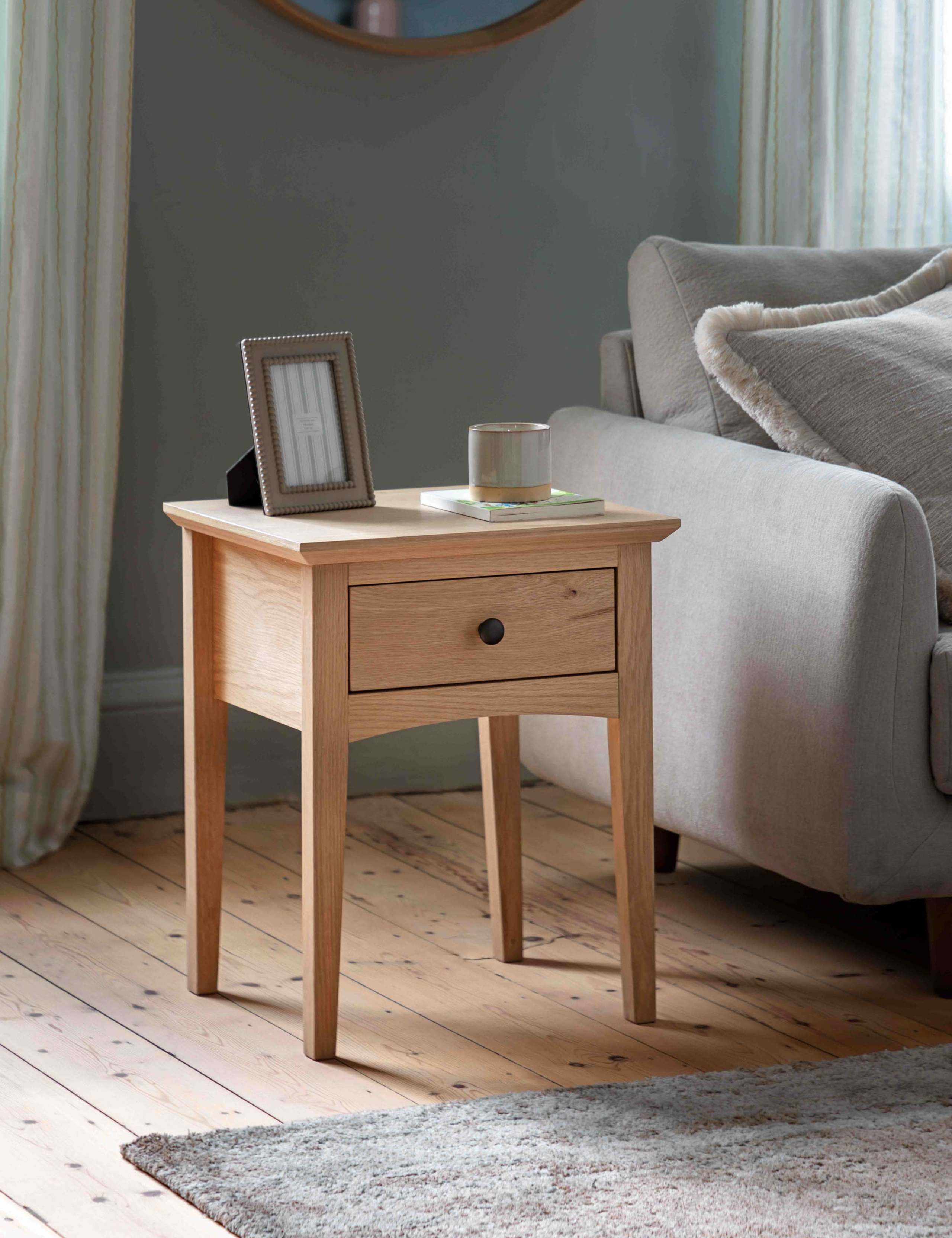 Rye Oak Veneer 1 Drawer Side Table 1 of 12