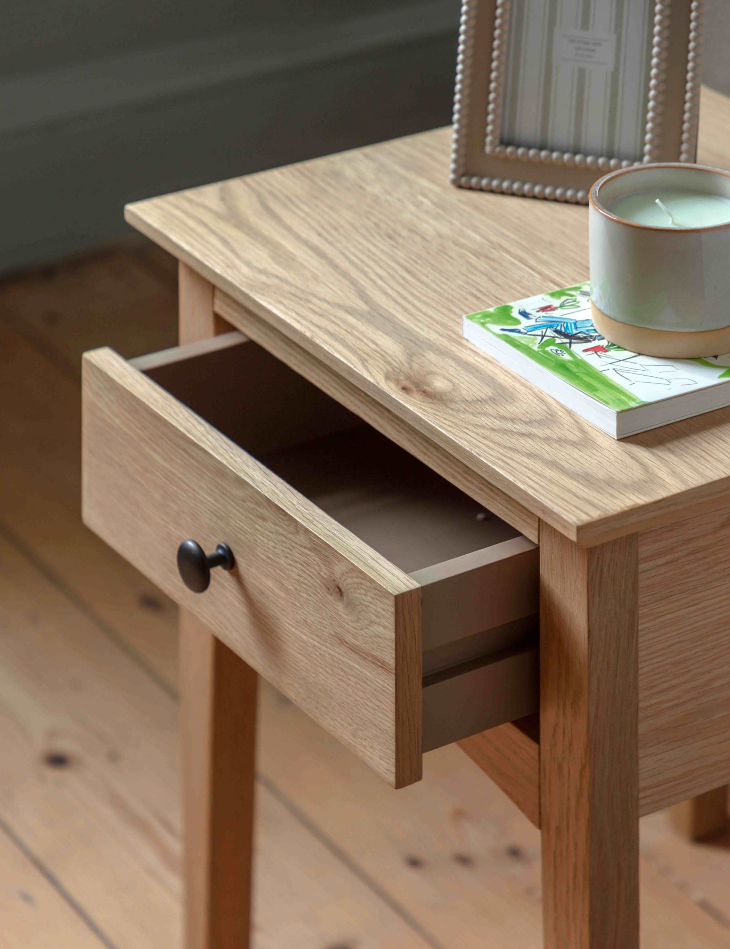 Rye Oak Veneer 1 Drawer Side Table 3 of 12