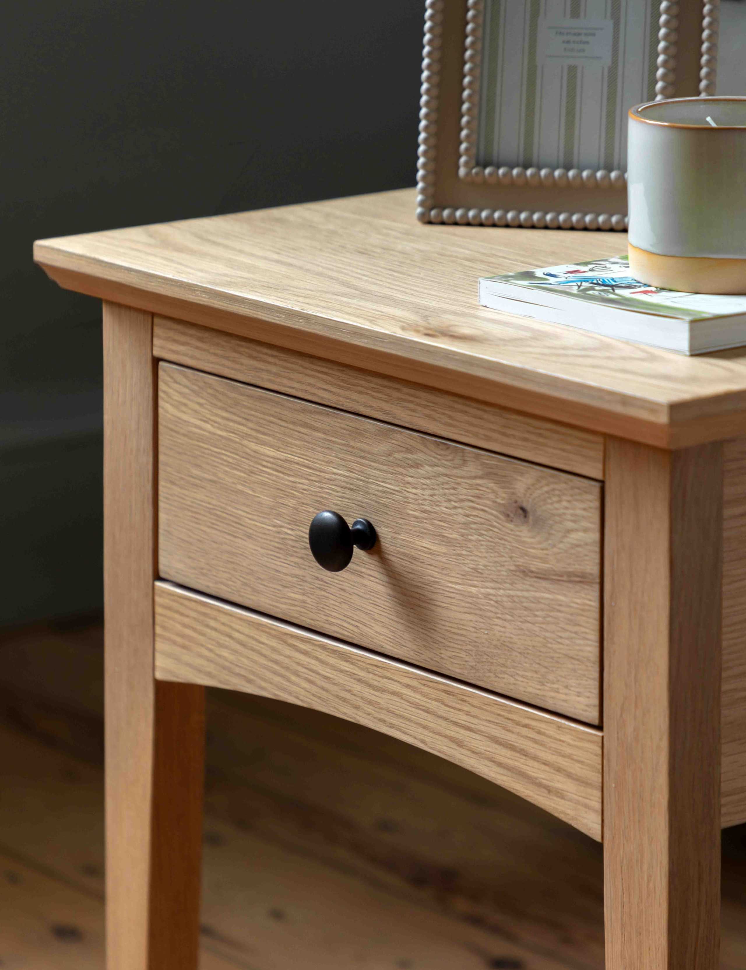 Rye Oak Veneer 1 Drawer Side Table 5 of 12