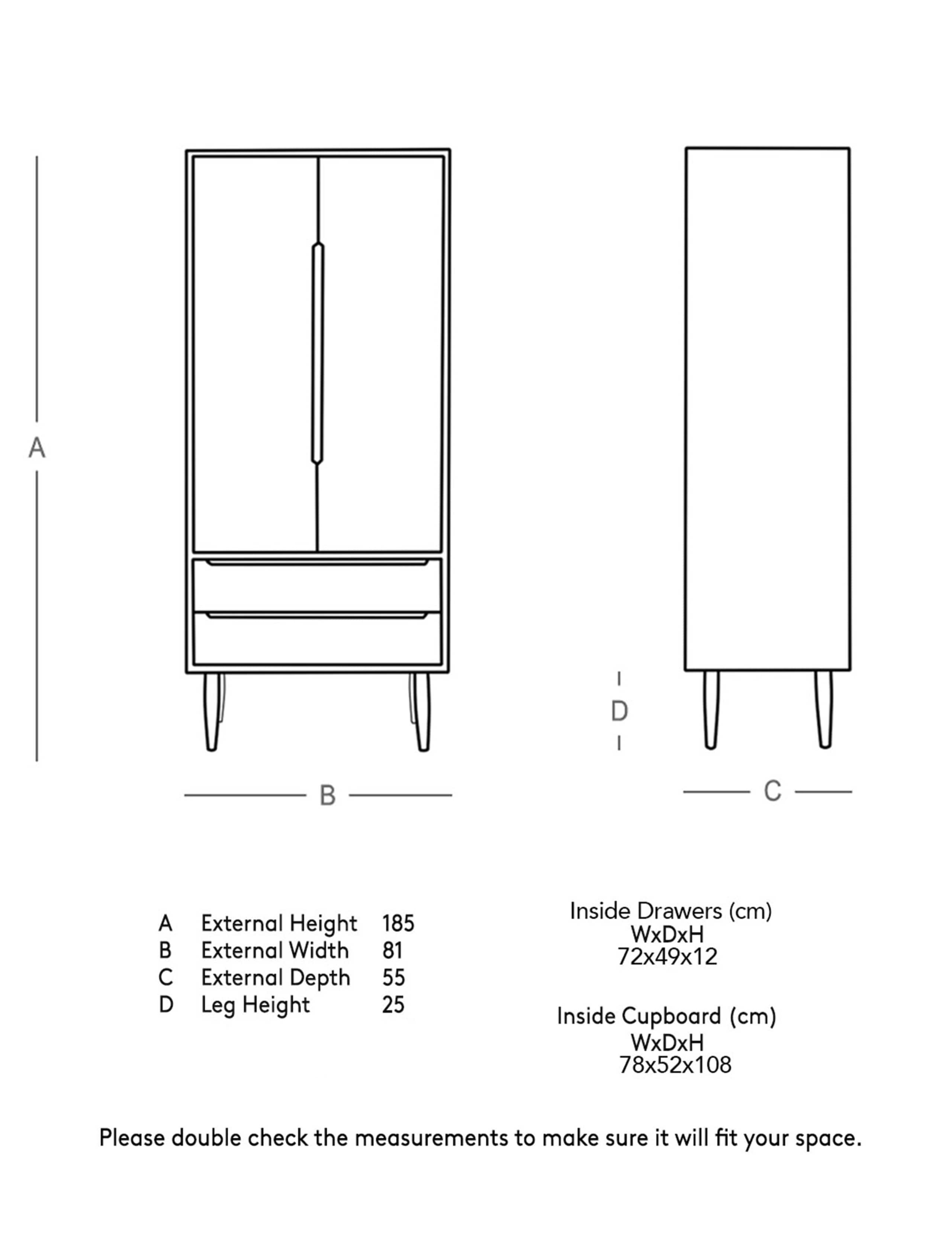 Southwark Acacia Wood 2 Drawer Wardrobe 5 of 5