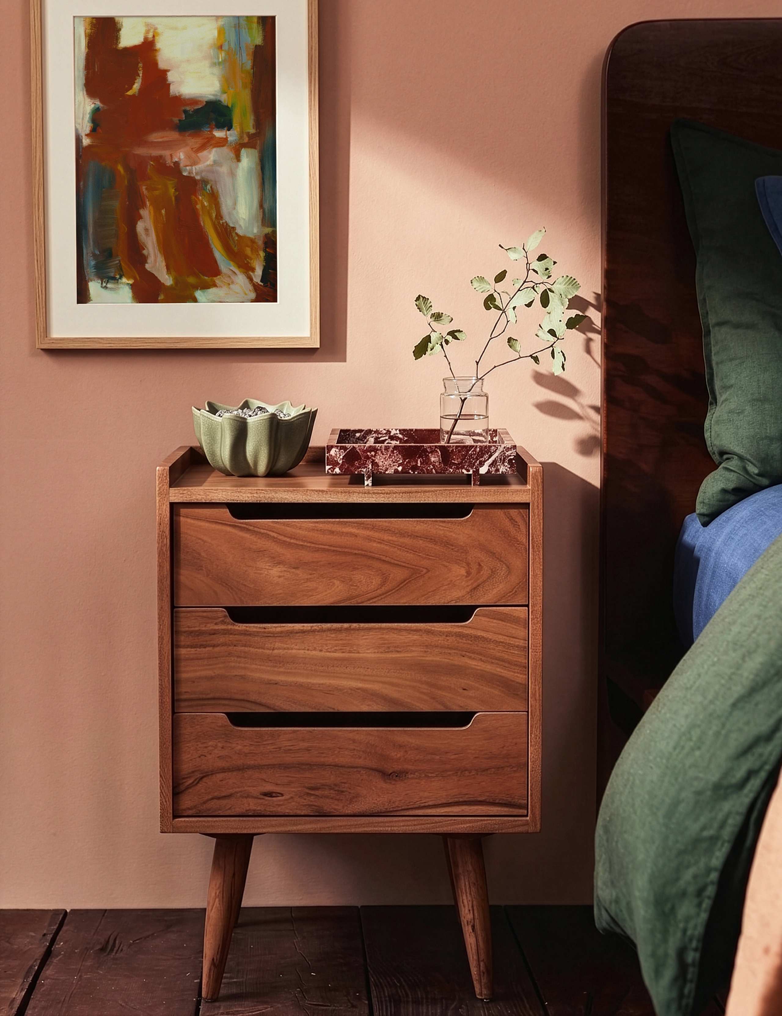 Southwark Acacia Wood 3 Drawer Bedside Table 5 of 6