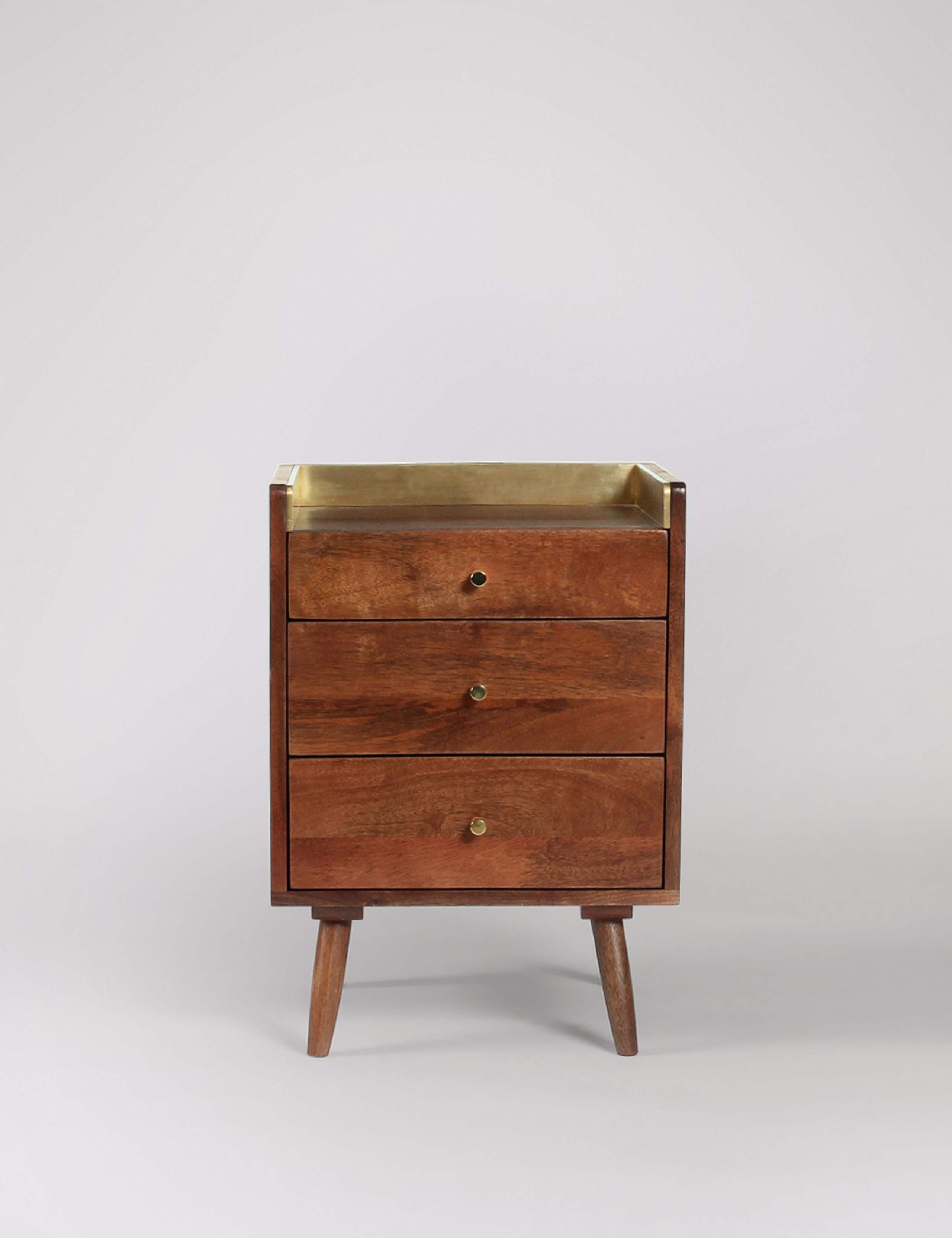 Fresco Mango Wood 3 Drawer Bedside Table 1 of 6