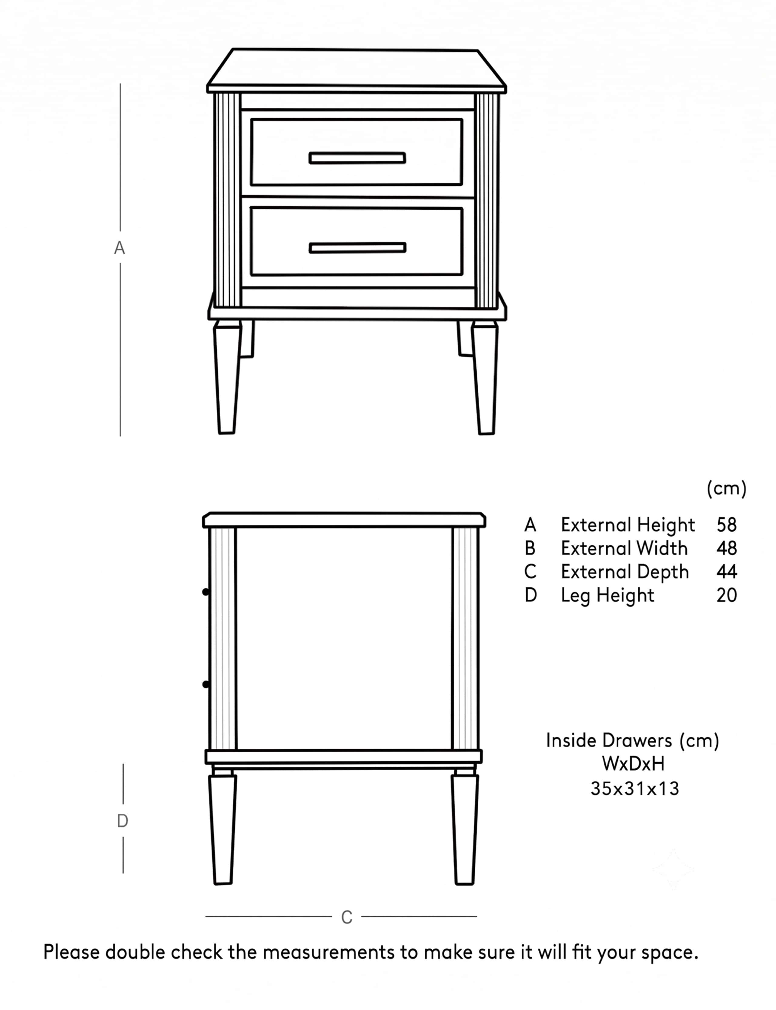 Claudine Mango Wood 2 Drawer Bedside Table 5 of 5