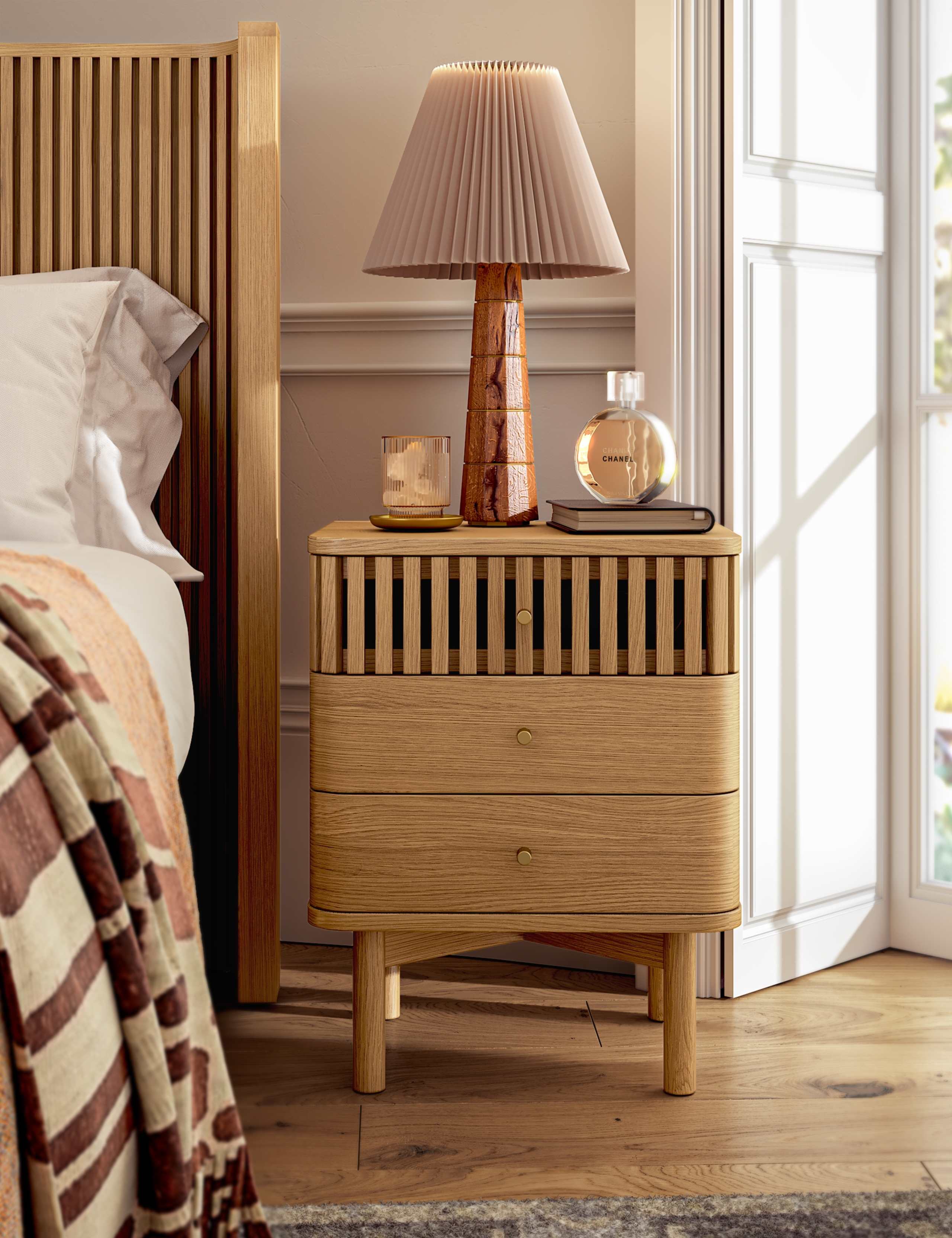 Soho Oak 3 Drawer Bedside Table 1 of 9