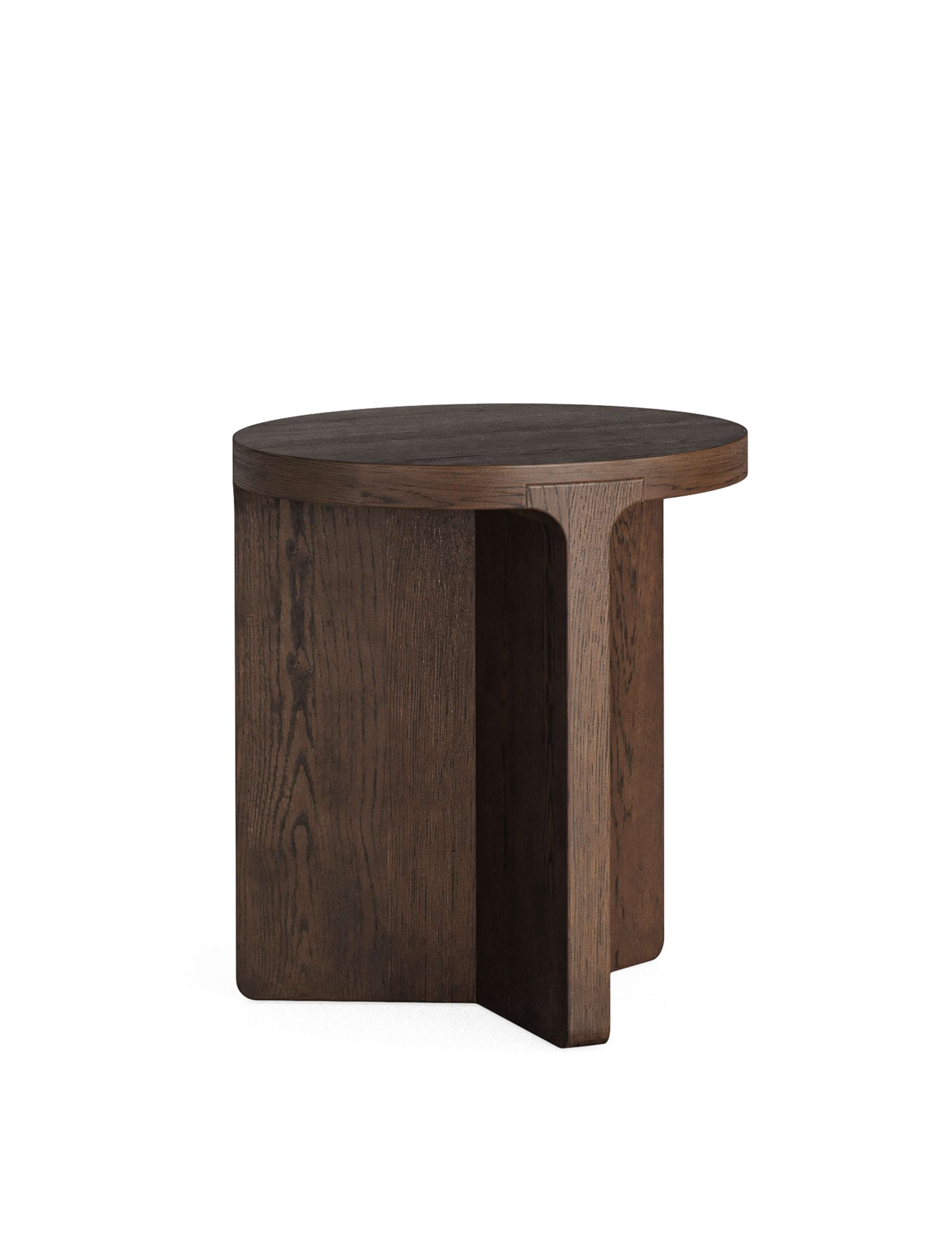 California Oak Walnut Finish Round Side Table 5 of 7