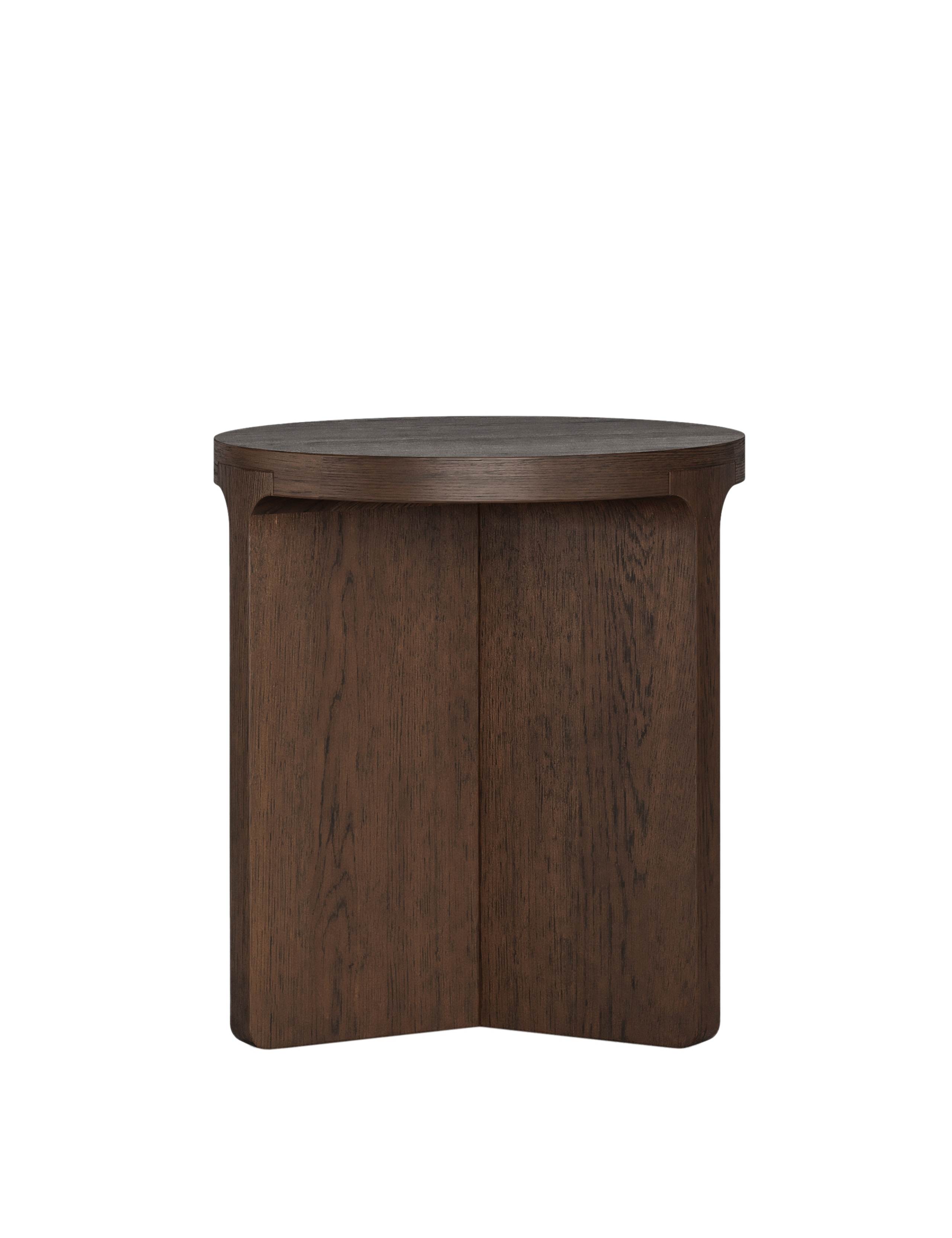 California Oak Walnut Finish Round Side Table 2 of 7