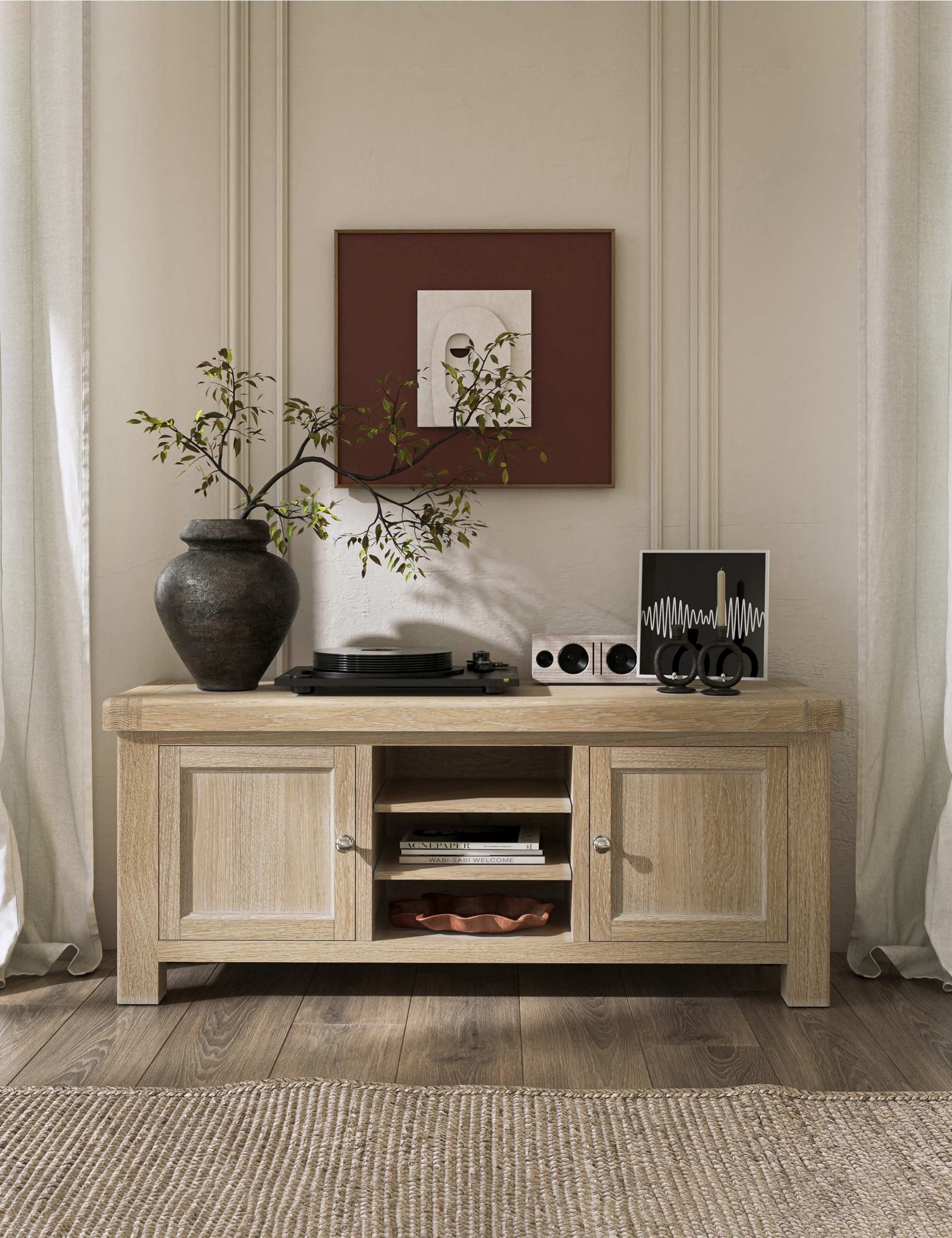 Normandy White Wash Small TV Unit 1 of 6