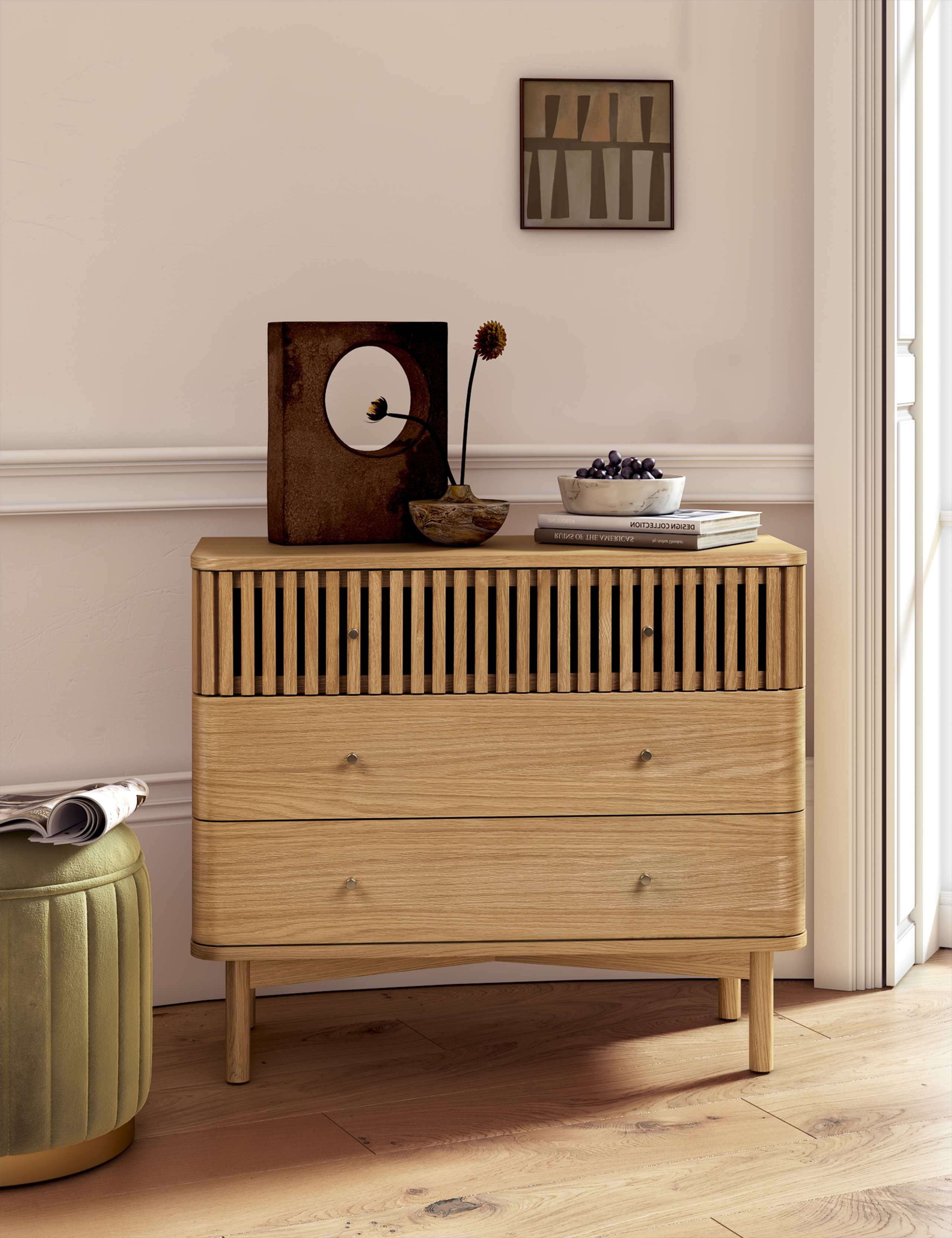 Soho Oak Veneer 3 Drawer Chest 1 of 10