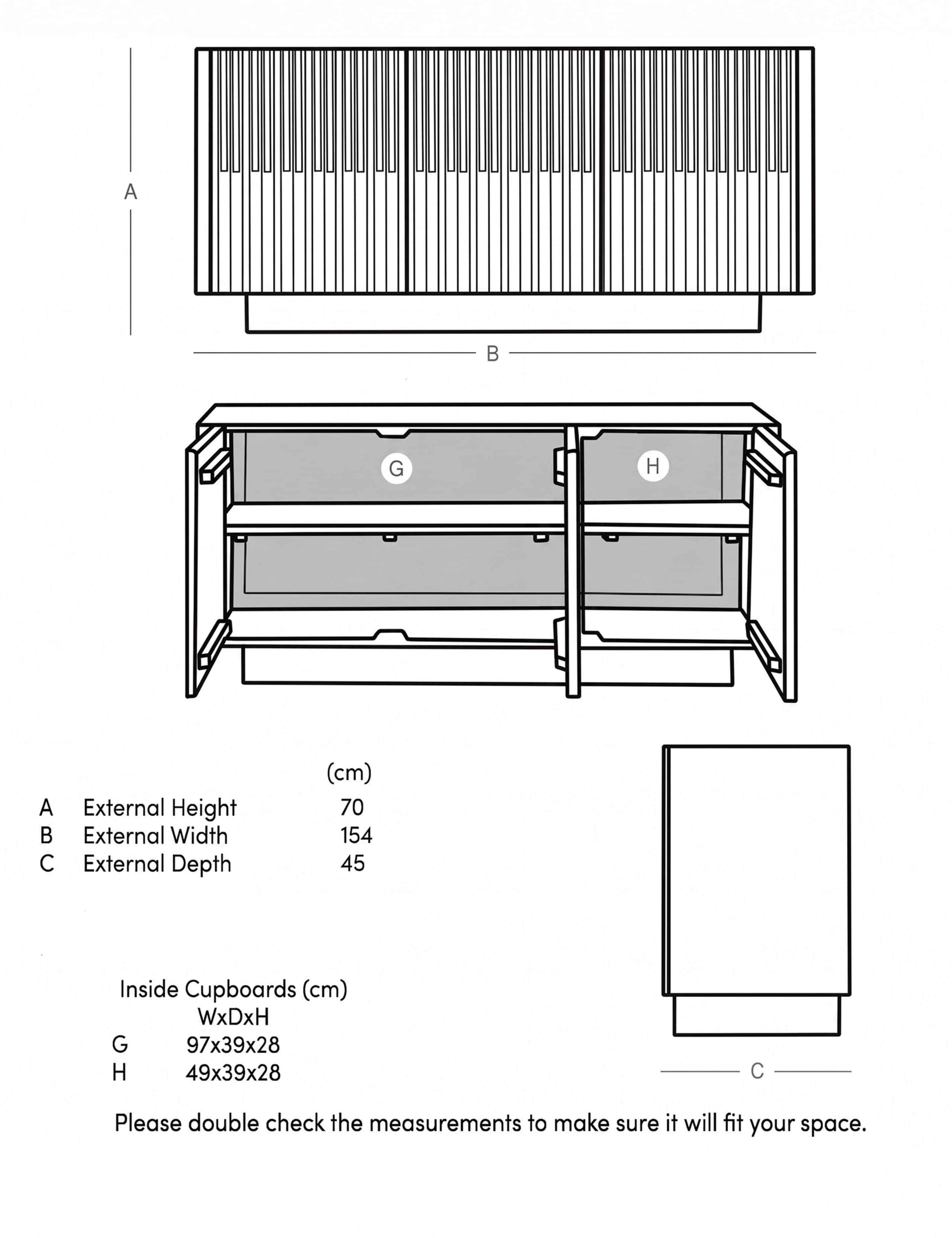 Hampstead Acacia Wood 3 Door Sideboard 6 of 6