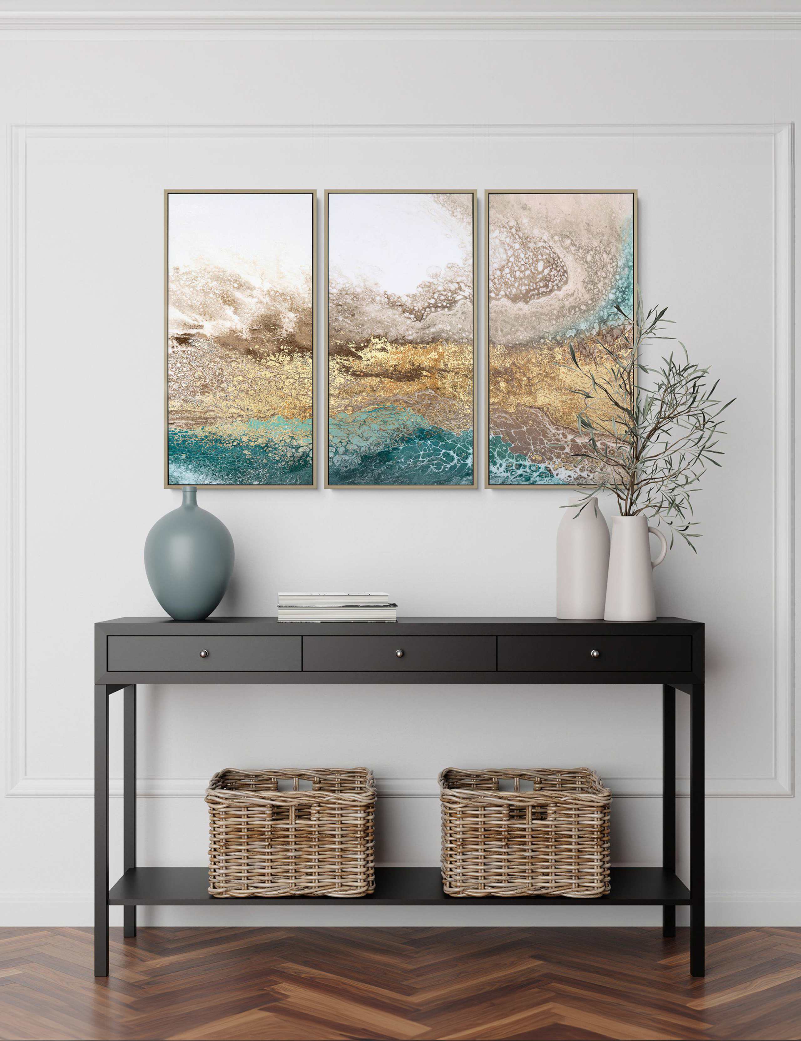 Set of 3 Serene Triptych Abstract Framed Art 1 of 2