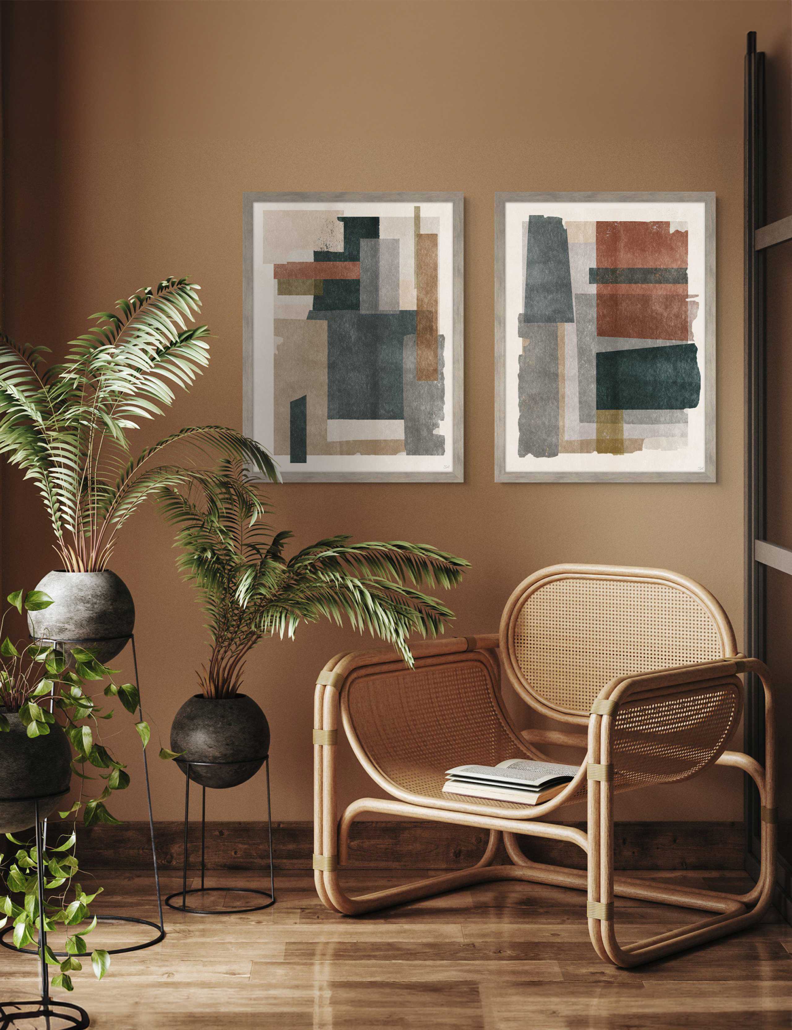 Set of 2 Skimming Shapes Abstract Framed Art 1 of 2