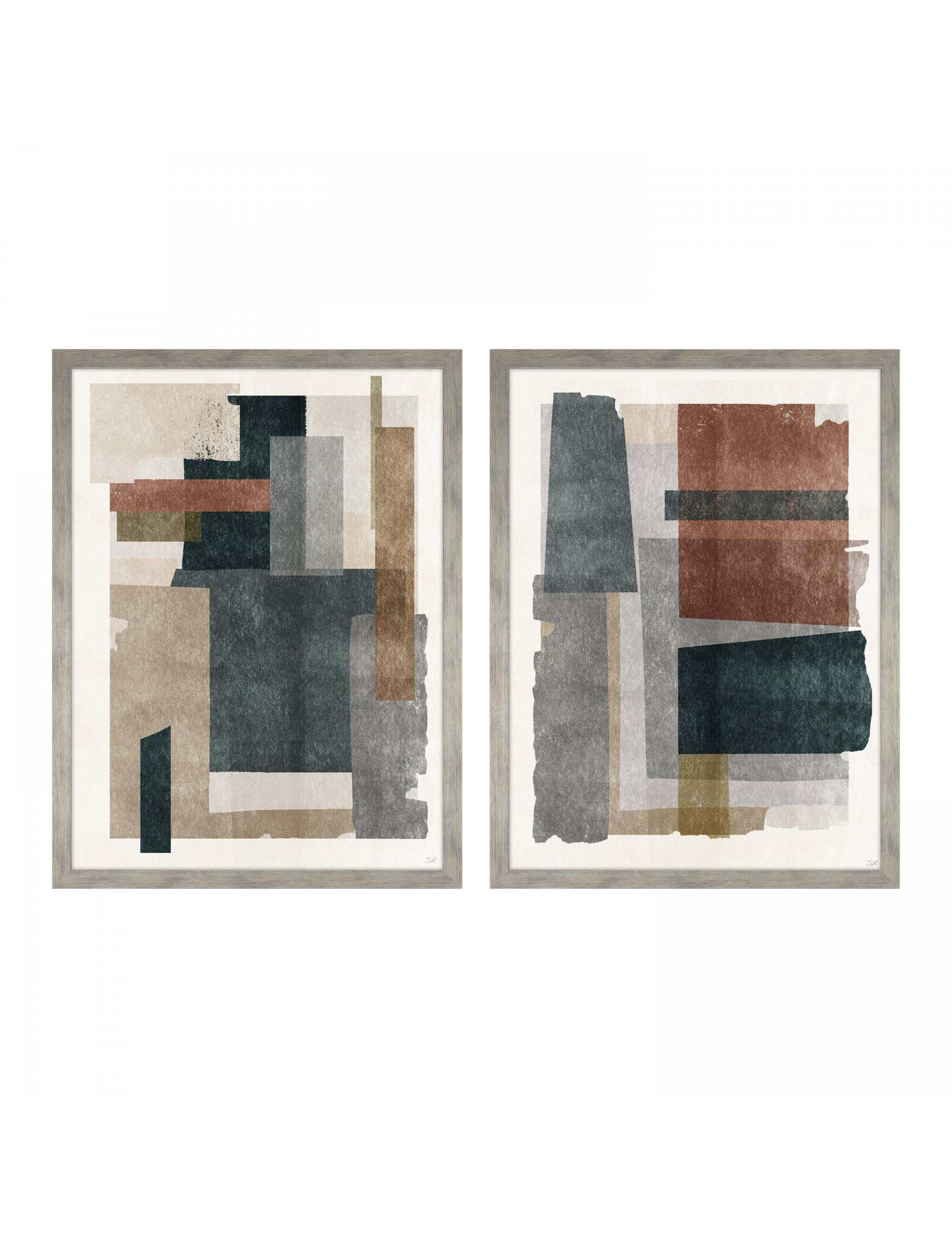 Set of 2 Skimming Shapes Abstract Framed Art 2 of 2