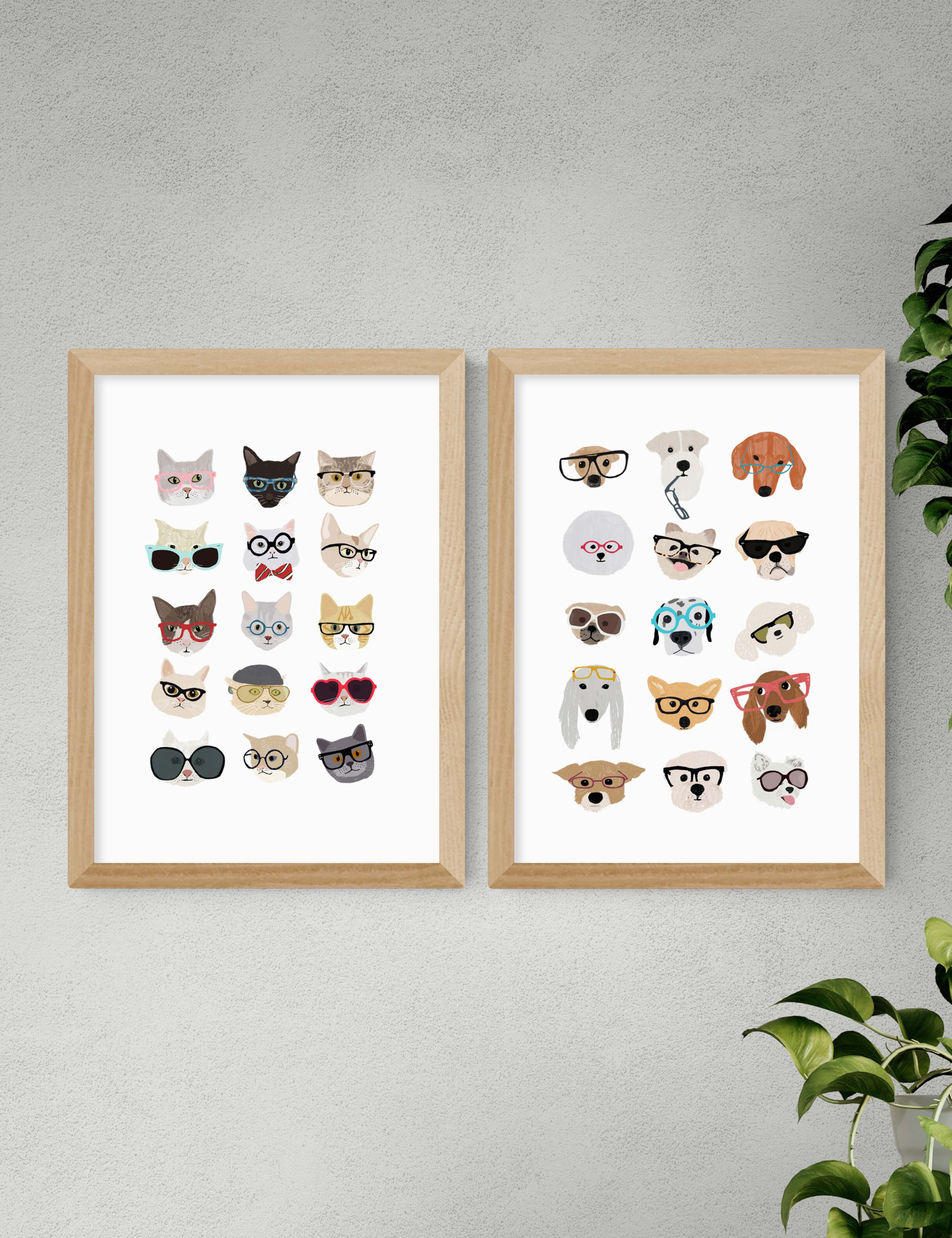 Cats & Dogs In Glasses Twin Set Framed Art 2 of 3