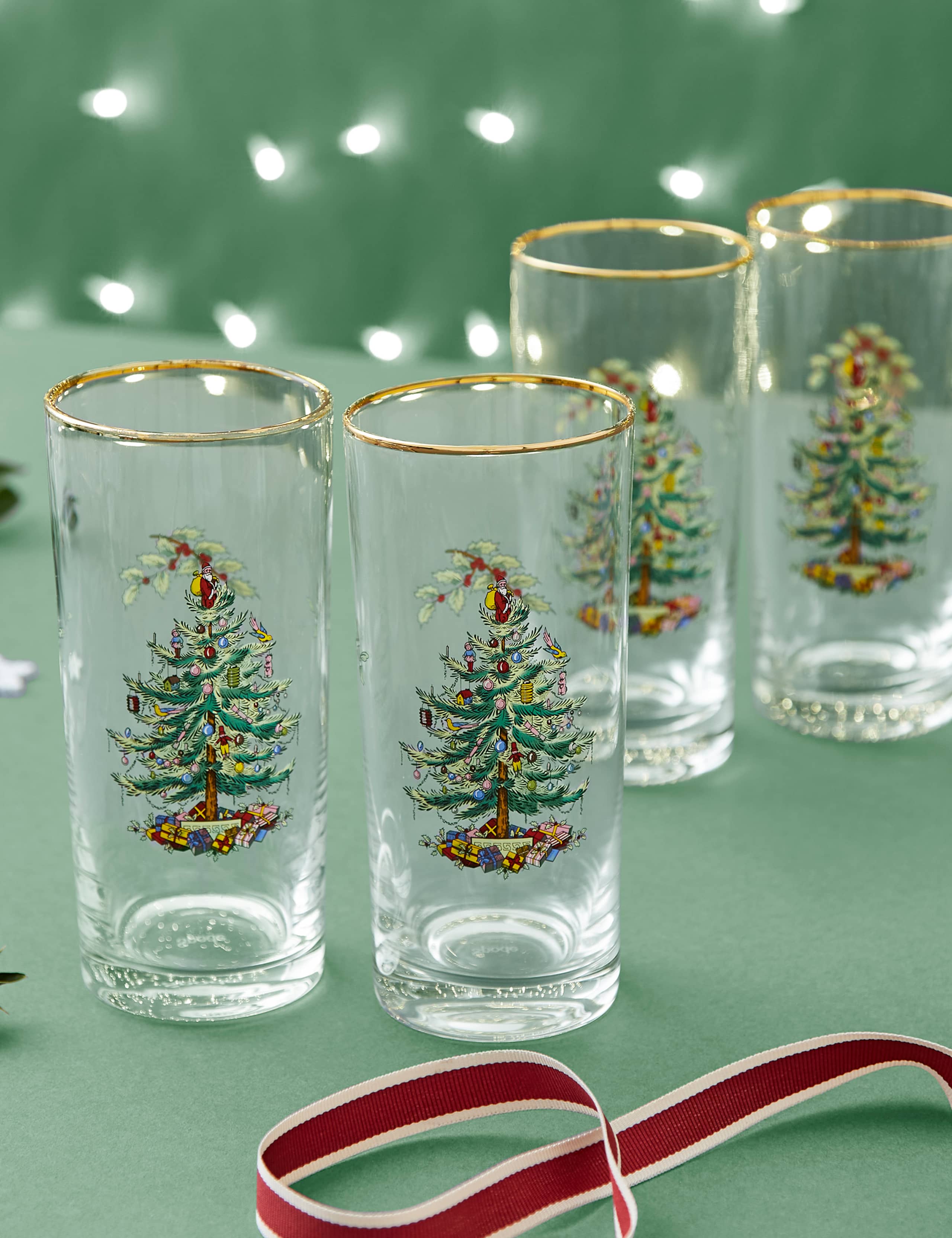 Set of 4 Christmas Tree Hi Ball Glasses 1 of 8