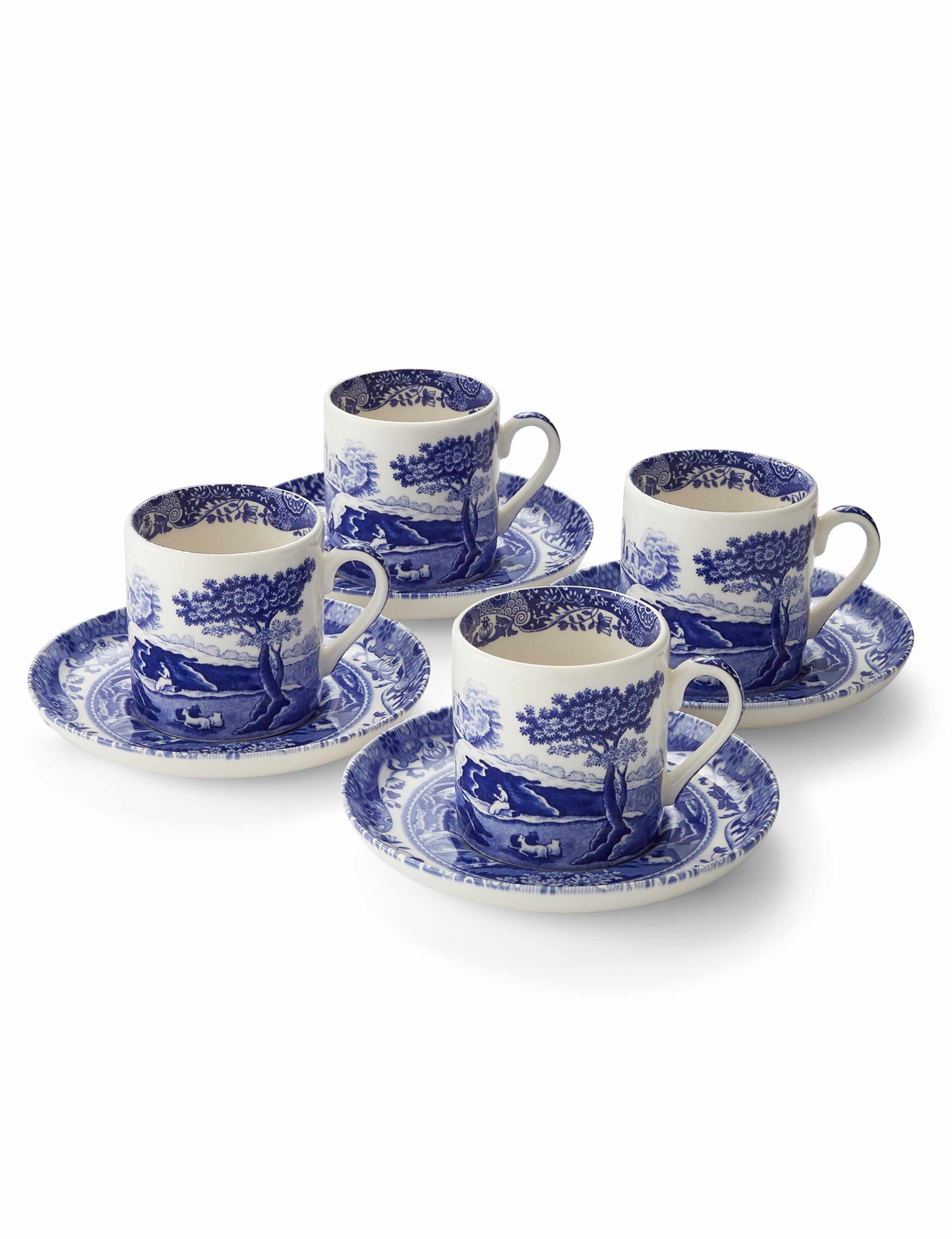 Set of 4 Blue Italian Cups & Saucers 6 of 8