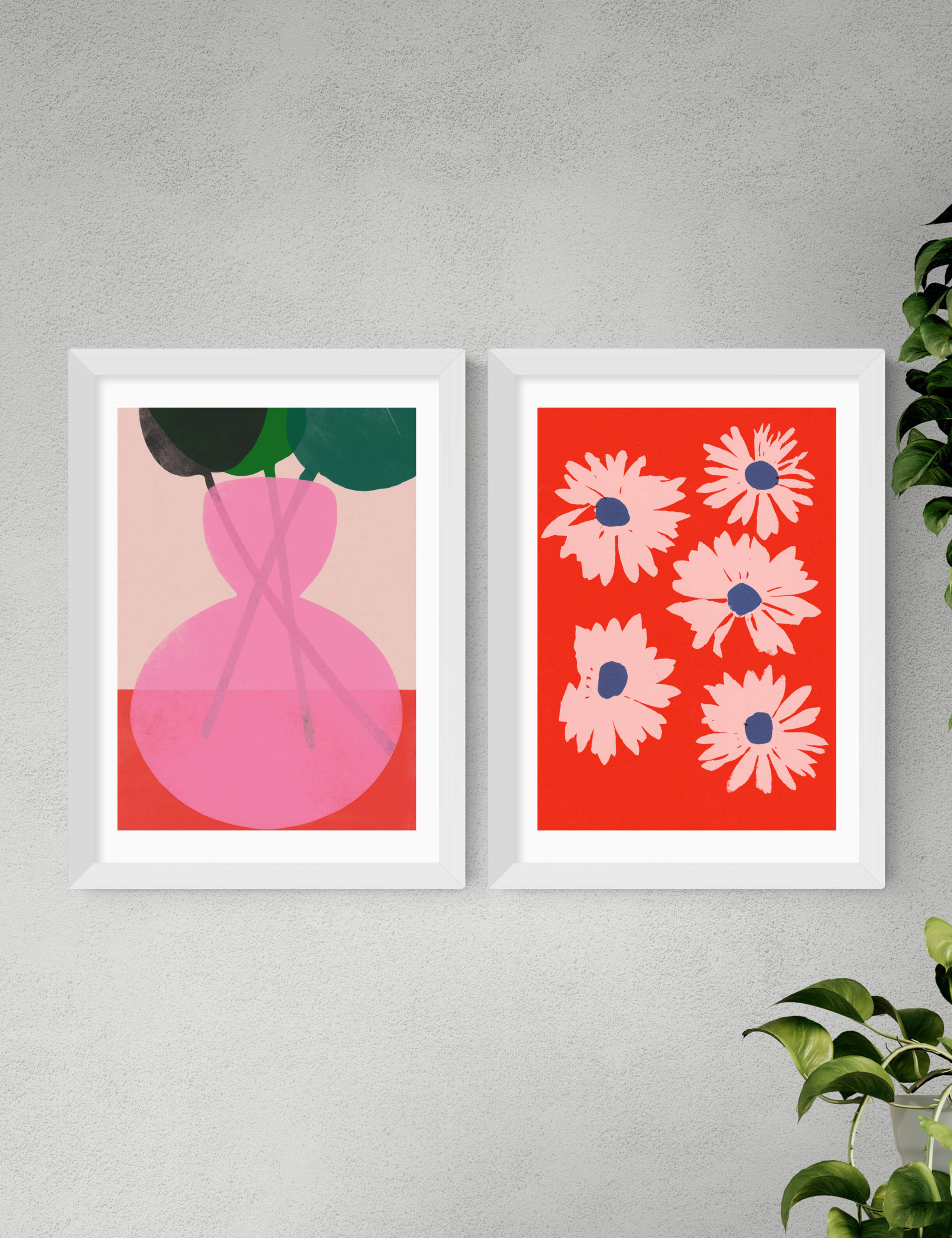 Red & Pink Floral Twin Set Framed Art 2 of 3