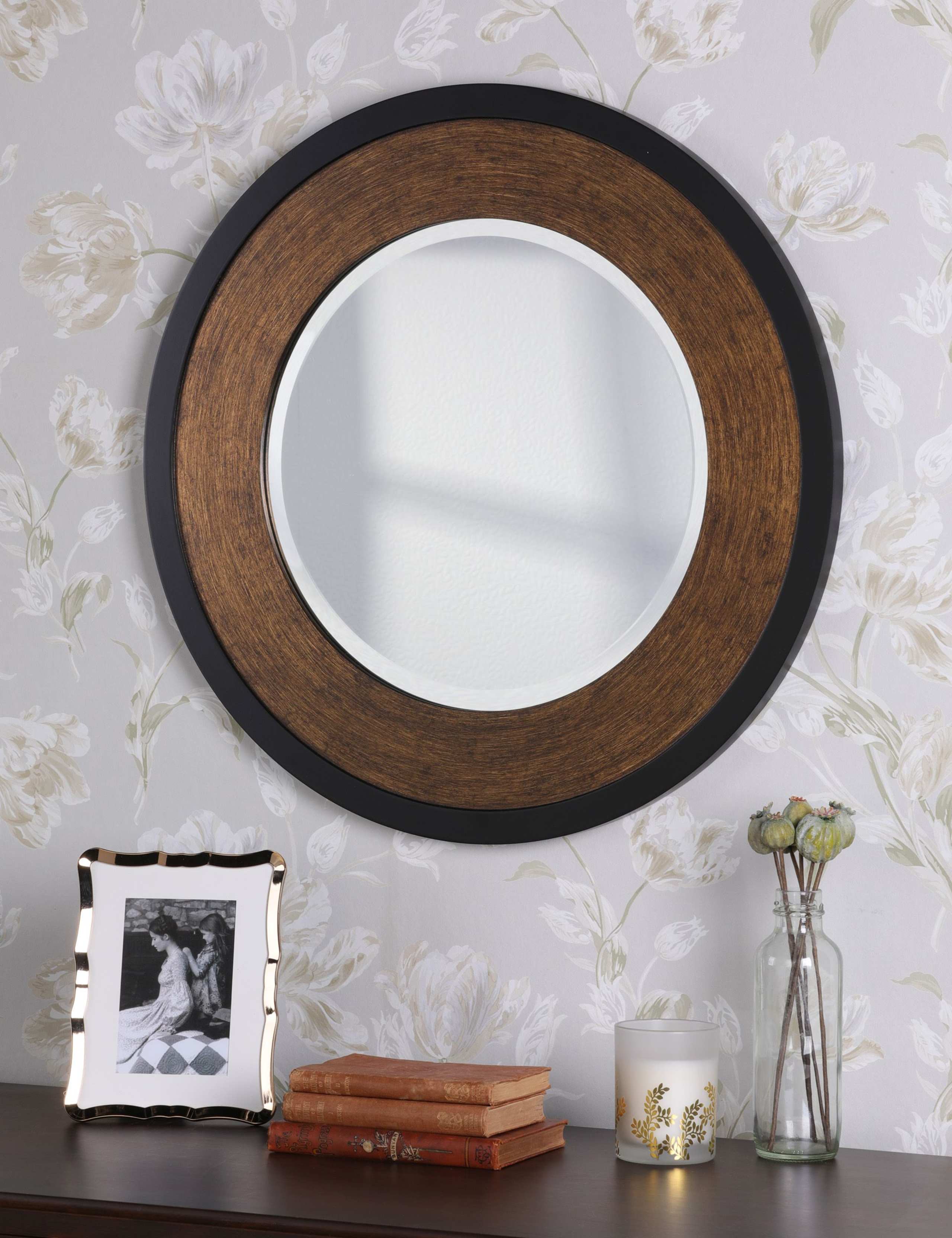 Cara Wooden Round Wall Mirror 1 of 5
