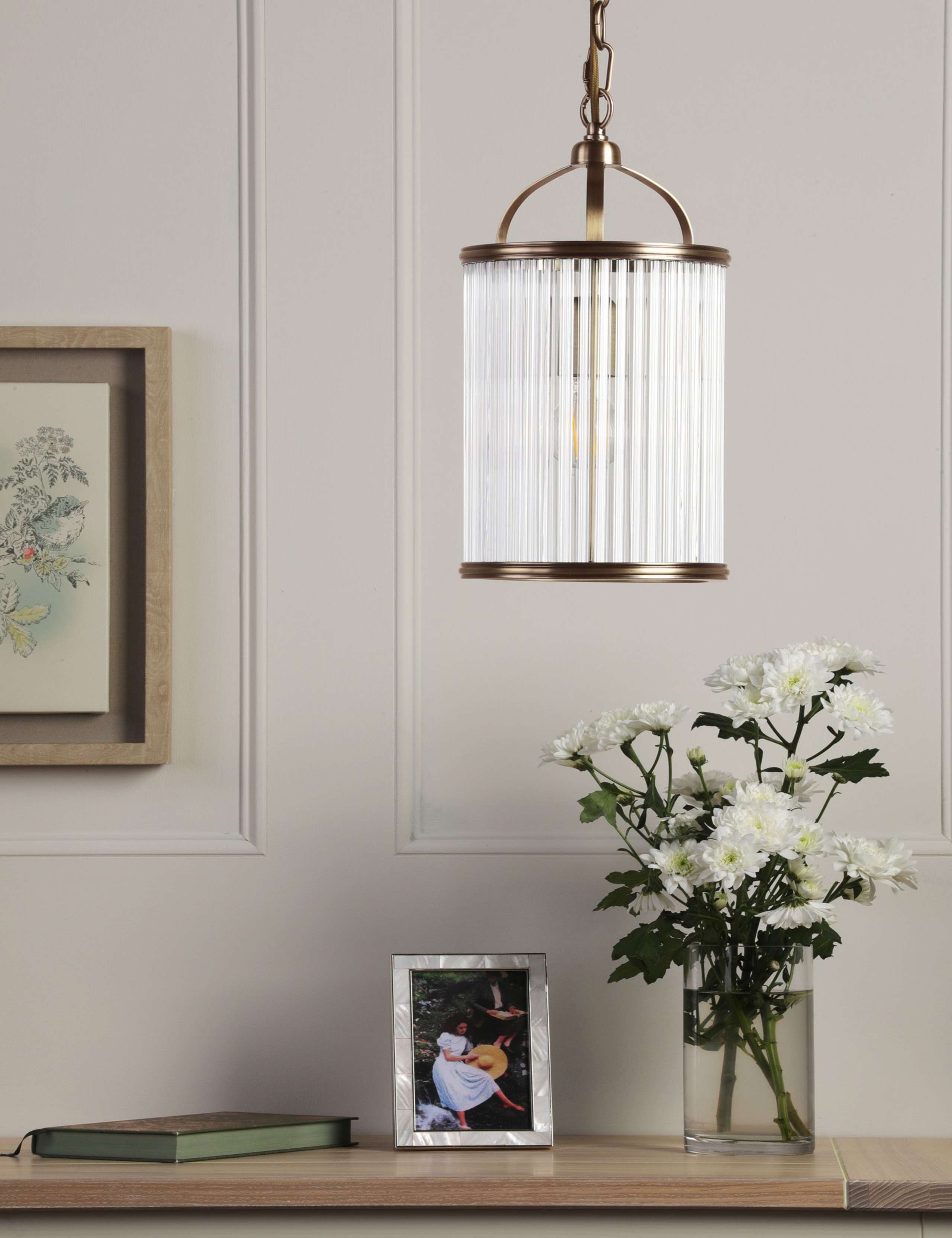 Sutton Metal & Ribbed Glass Pendant Light 5 of 6