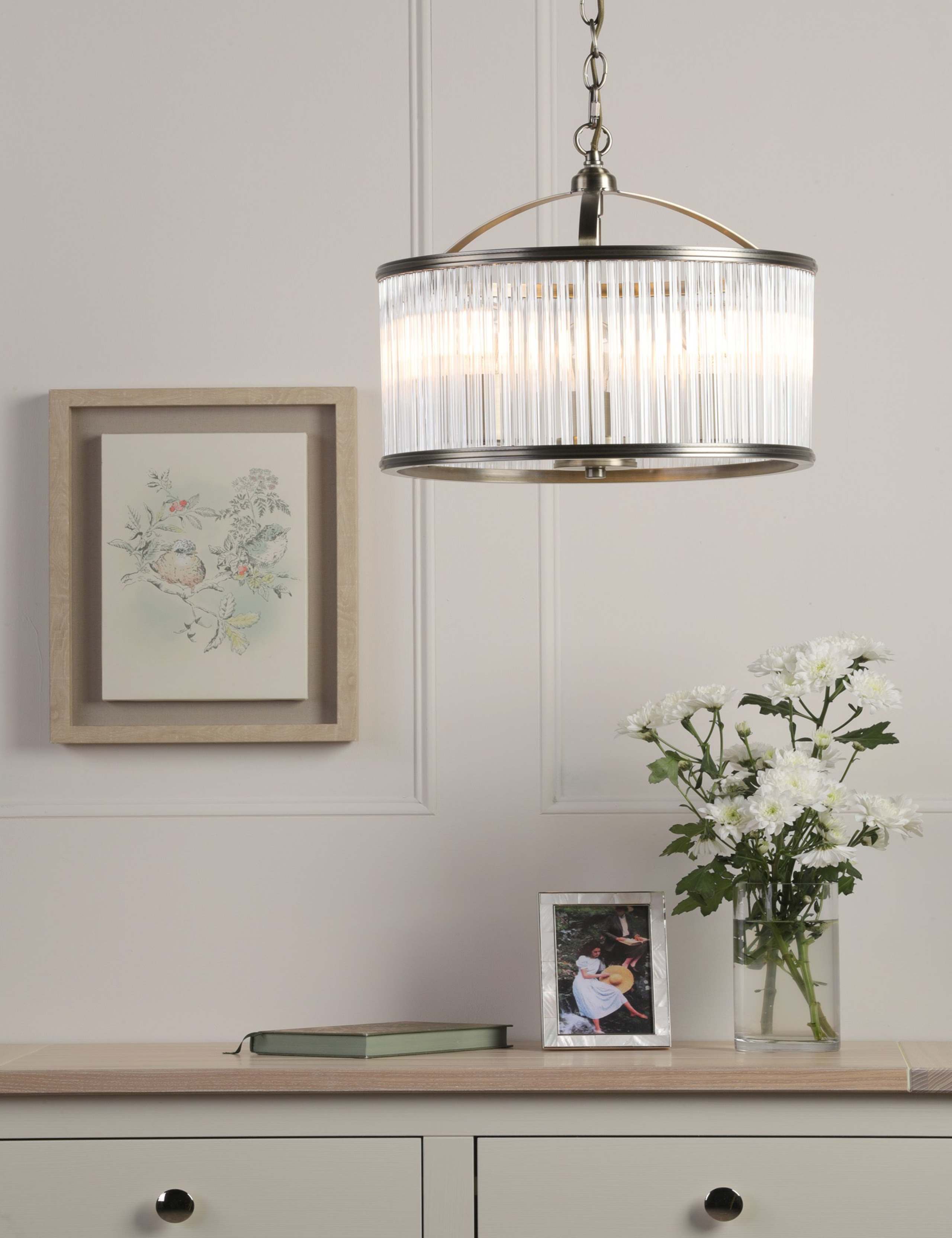 Sutton Metal & Glass 3 Light Pendant Light 1 of 6