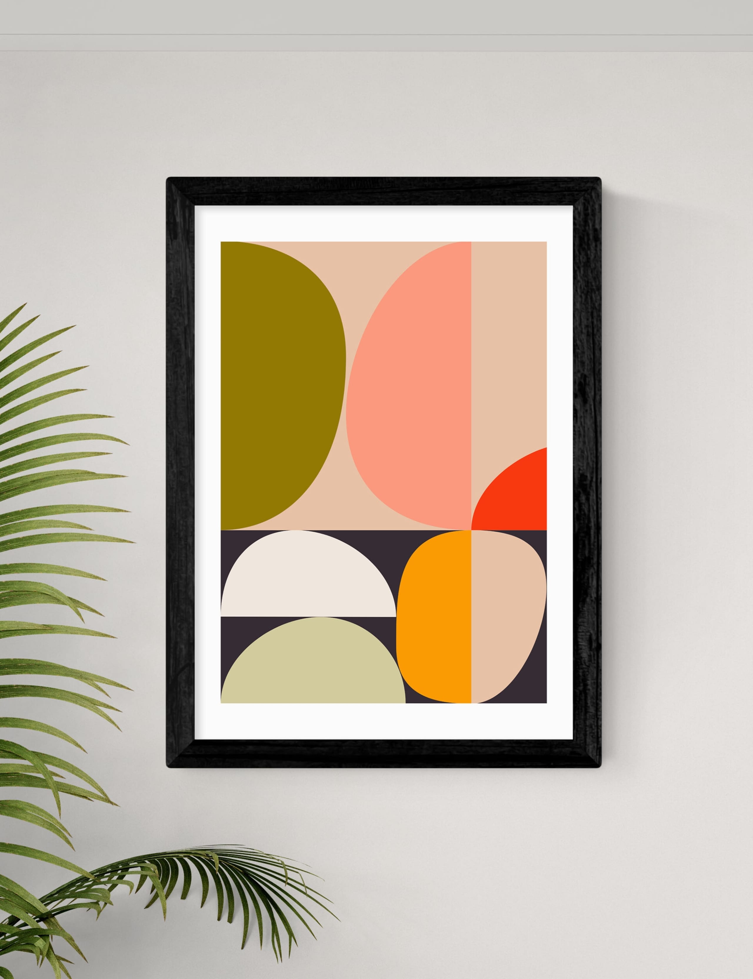 Mid Century Half Circles Framed Art 2 of 2