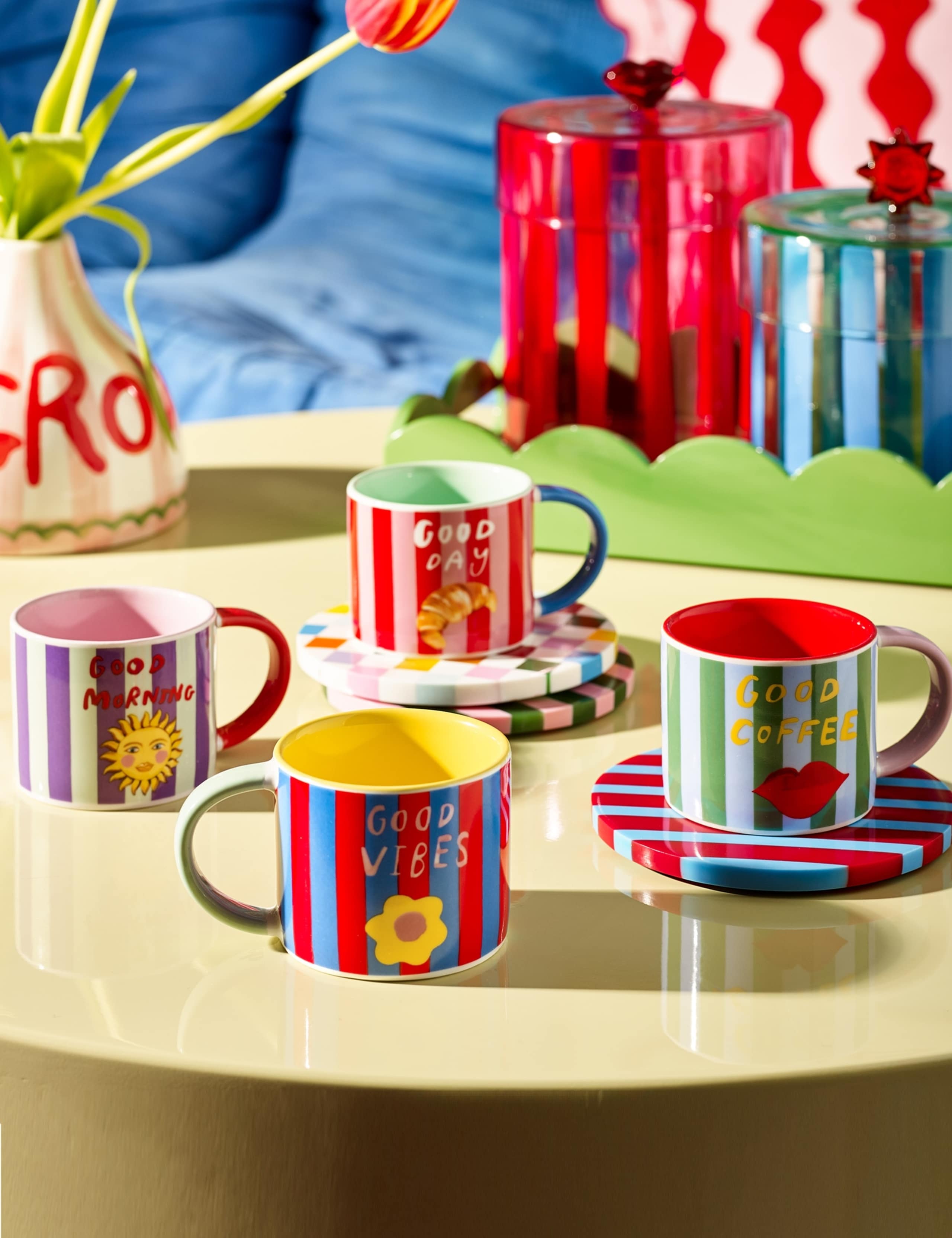 Set of 4 Coffee Club Striped Espresso Cups 2 of 10