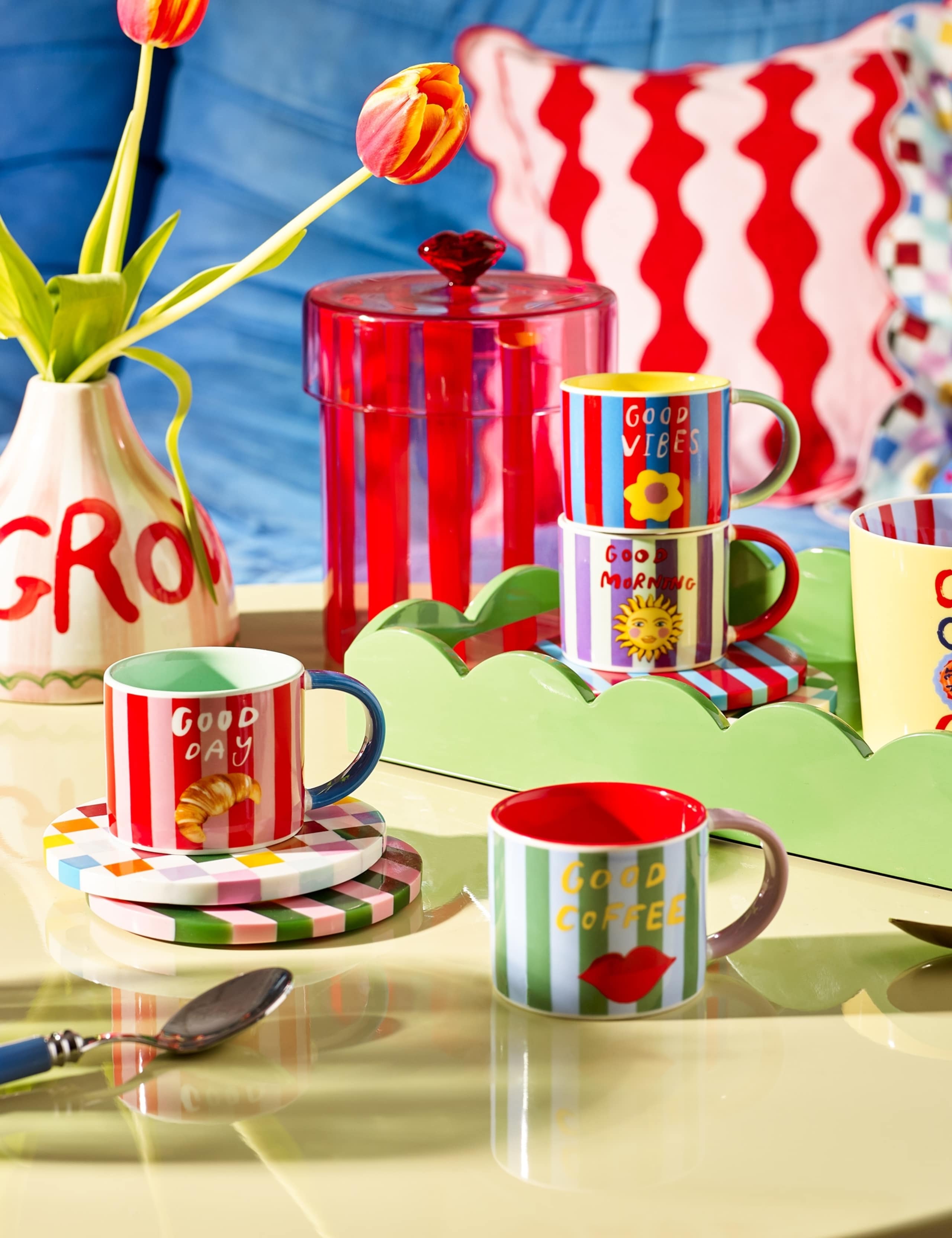 Set of 4 Coffee Club Striped Espresso Cups 4 of 10