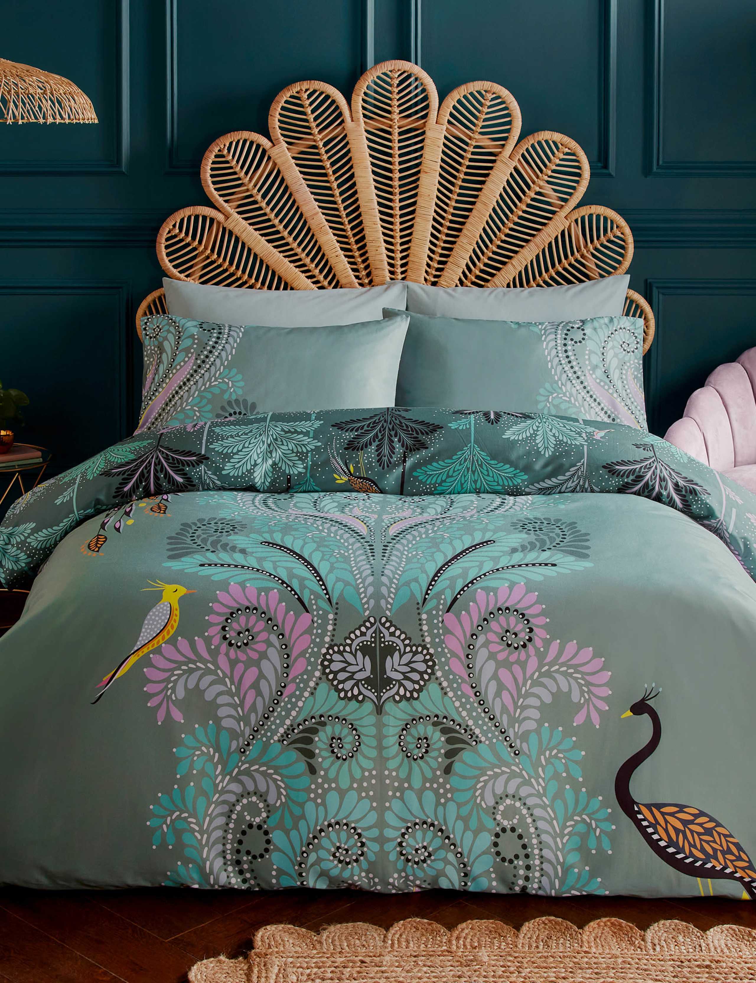 Pure Cotton Sateen Peacock Filigree Bedding Set 1 of 7